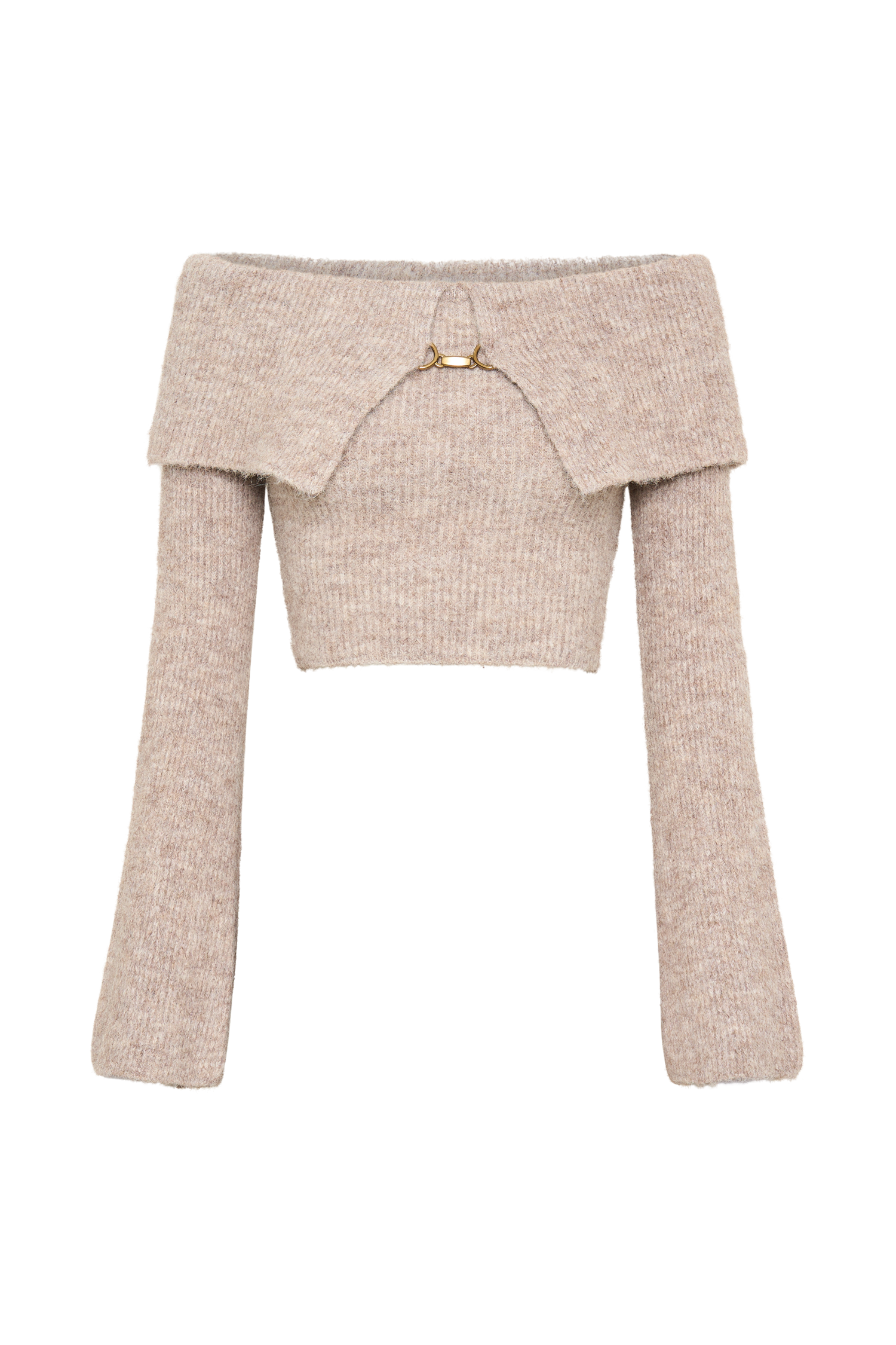 Baxter Off Shoulder Fluffy Knit Top - Taupe、mySite、solidvoid