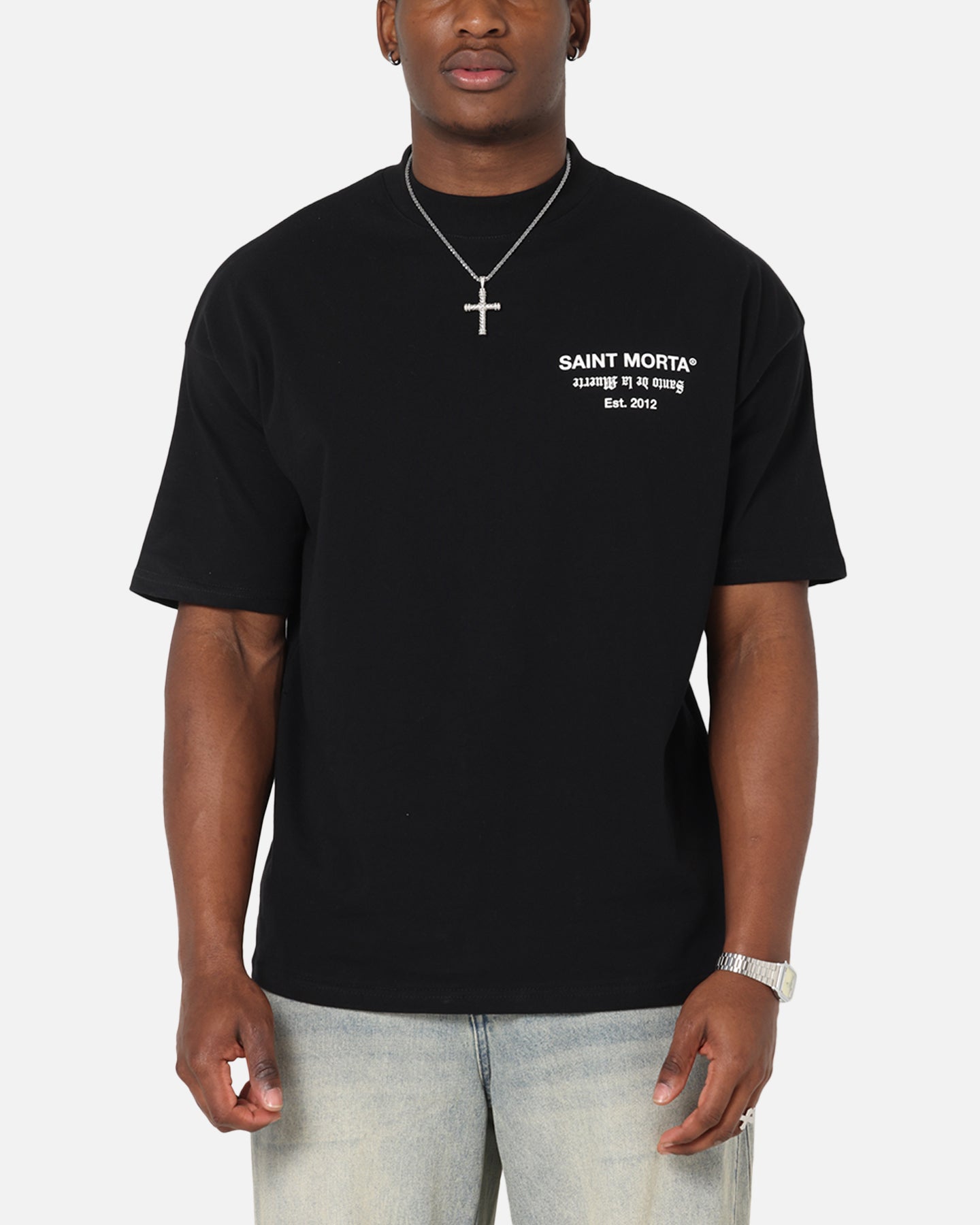 Saint Morta Muerte Mock Neck T-Shirt Black、mySite、zt4zffjzw