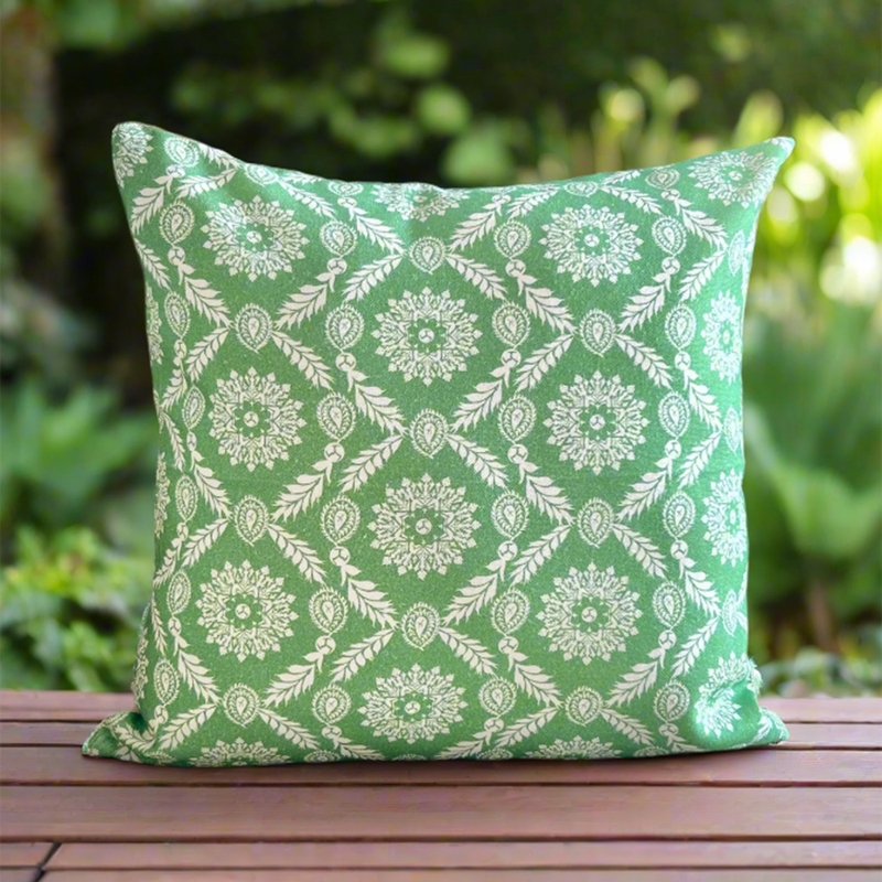 Cotton Printed Cushion Cover | Green | 40 x 40 cm | Set of 2、mySite、camillekostekn
