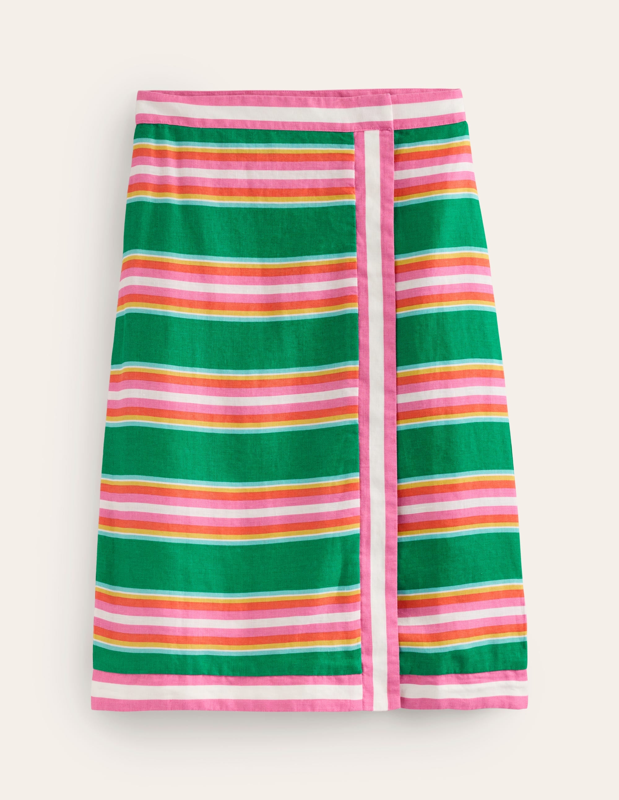  Linen Border Wrap Skirt-Green Tambourine, Pink Stripe、mySite、ashleygrahame