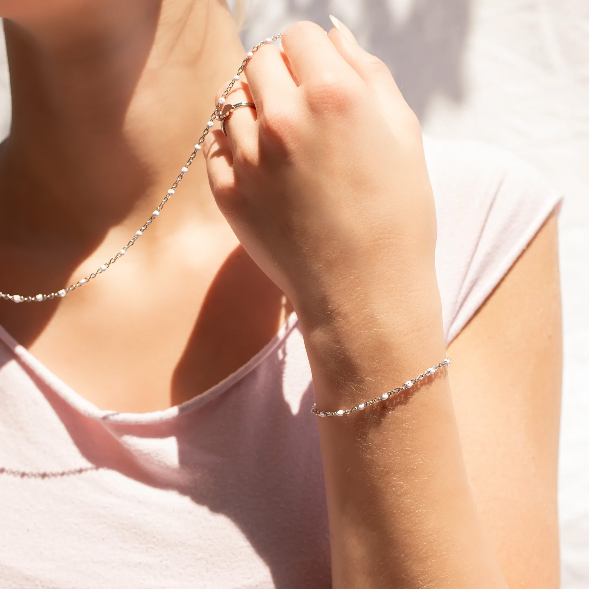 18K Gold PVD Stainless Steel White Confetti Bracelet / BRJ1059、mySite、dreamappss