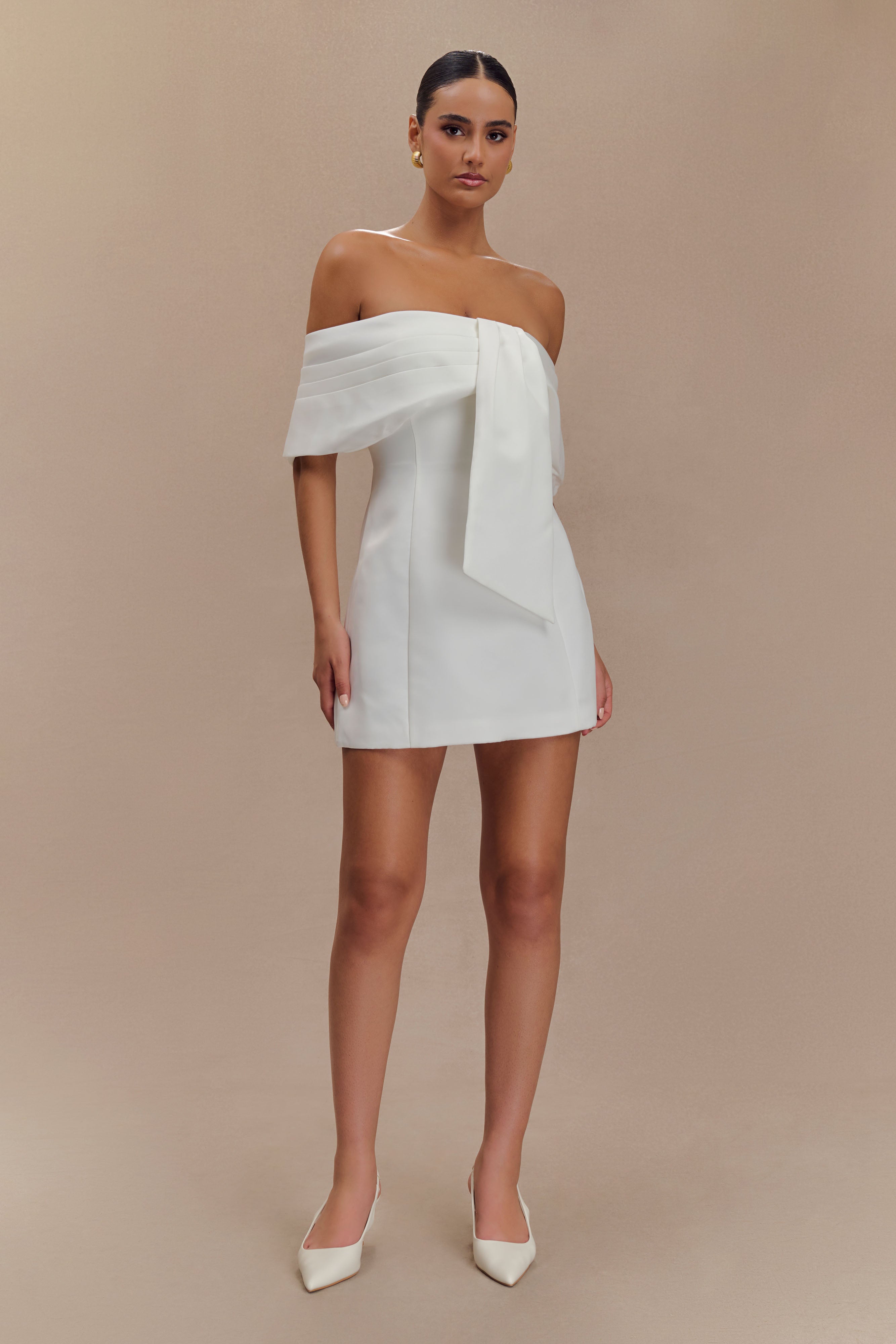 Gloria Mini Off Shoulder Drape Dress - White、mySite、solidvoid