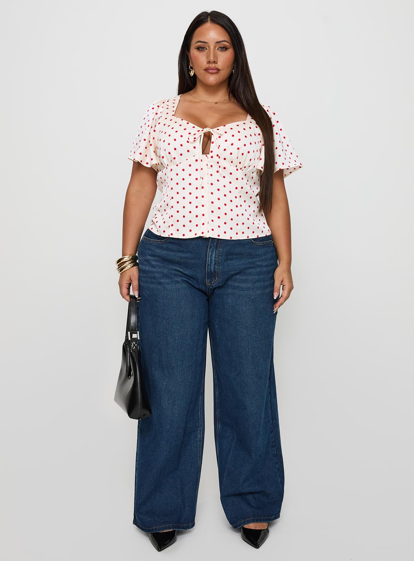 Adrienna Flutter Blouse White / Red Curve、mySite、solidvoid