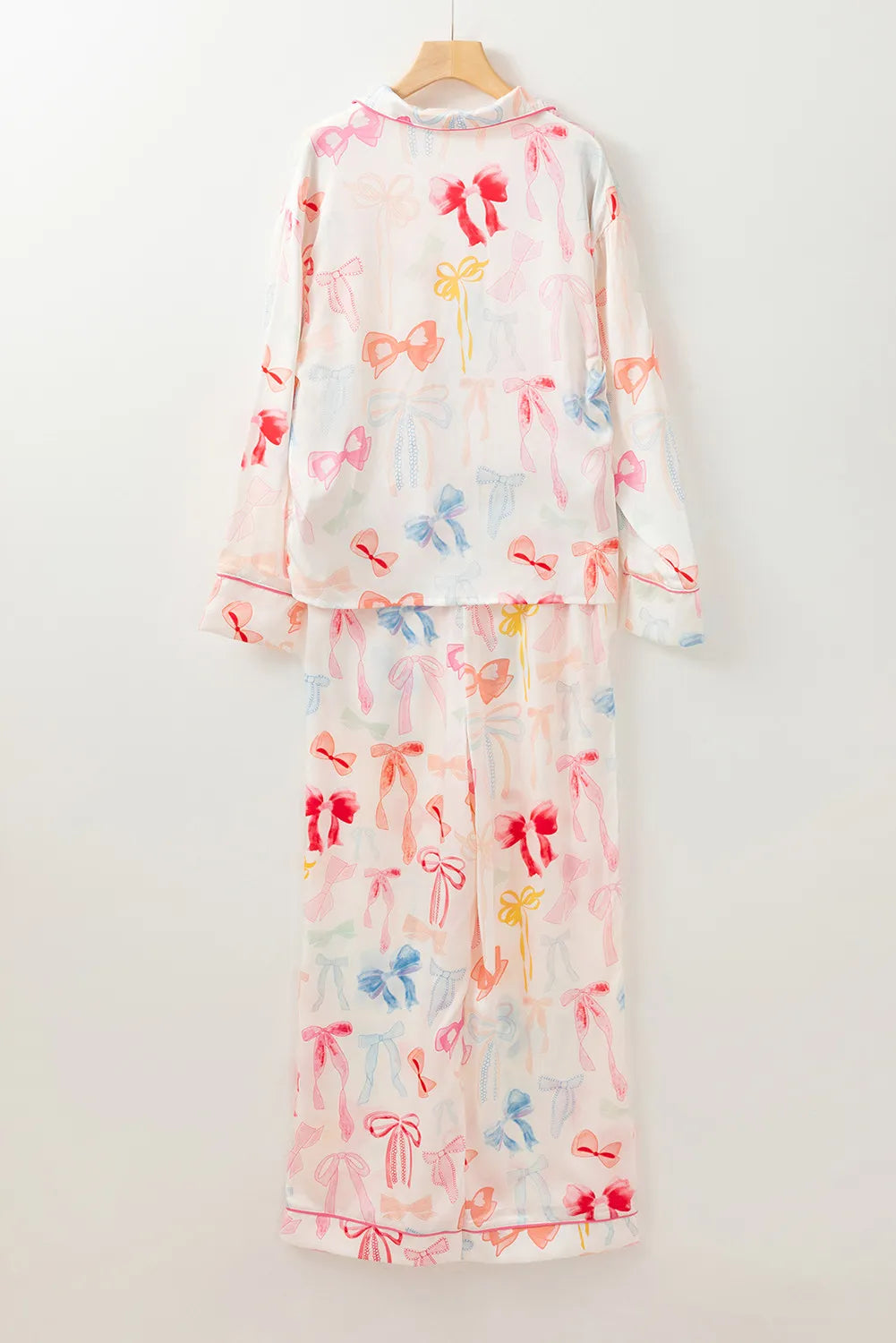  Bow Print Collared Neck Long Sleeve Top and Pants Lounge Set、mySite、justintrudeaud