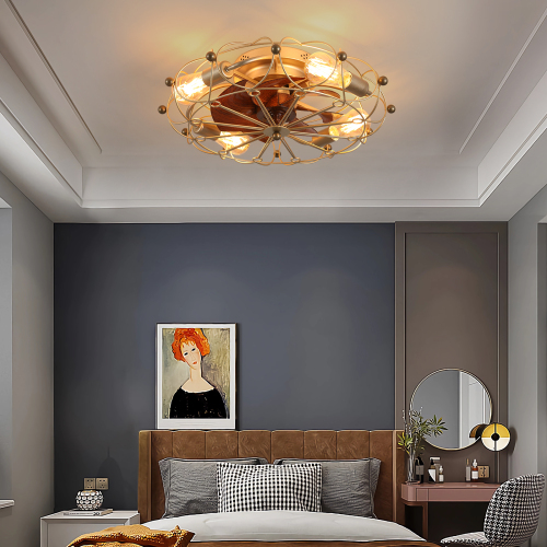 Low Profile Caged Ceiling Fan with Lights Remote Control, Embedded modern industrial ceiling fan、、eastwooduniform