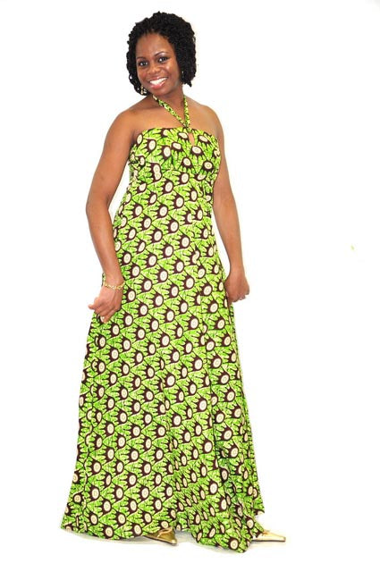 Green and Brown African Print Maxi Halter Dress、mySite、solidvoid