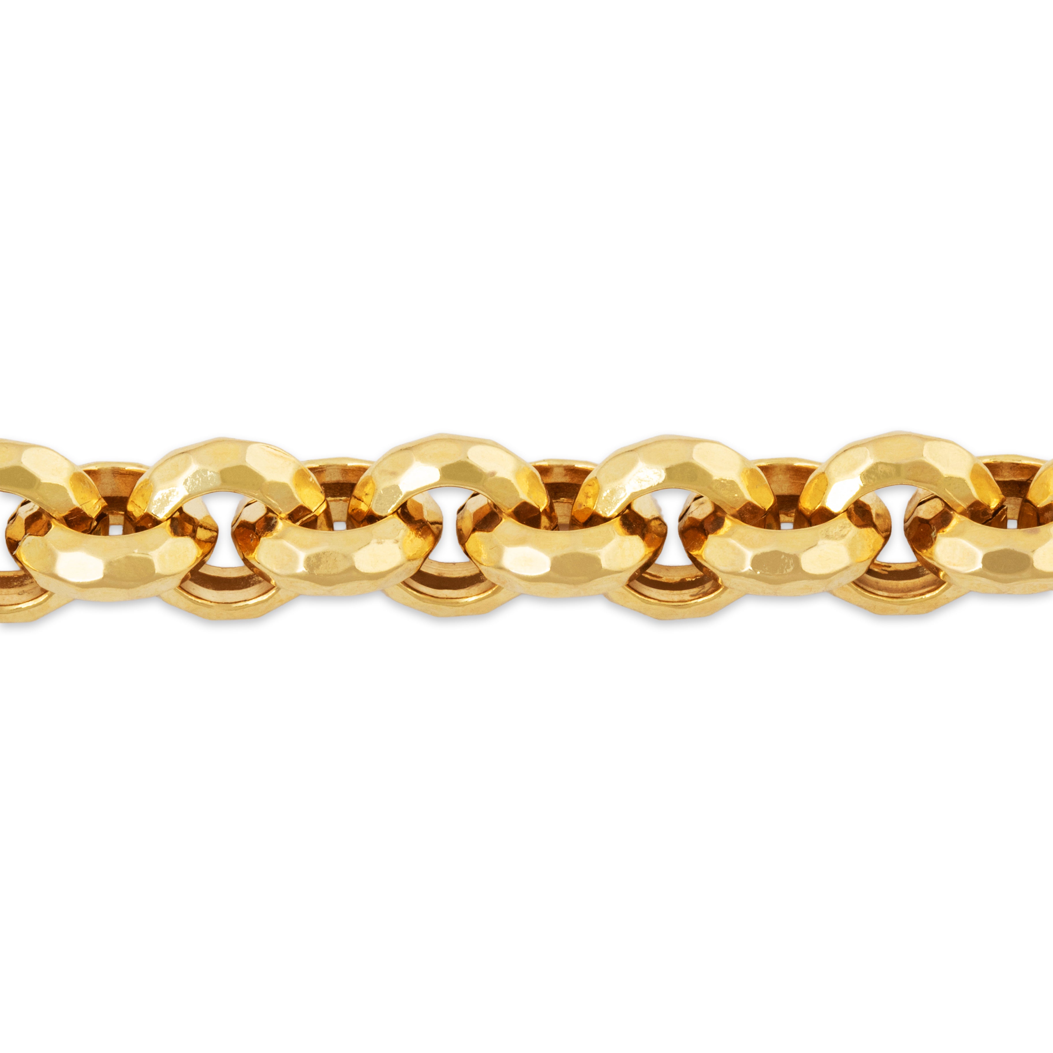 Vintage Italian 14k Yellow Gold Bold Hammered Rolo Chain Bracelet 7、mySite、hinf8tx79