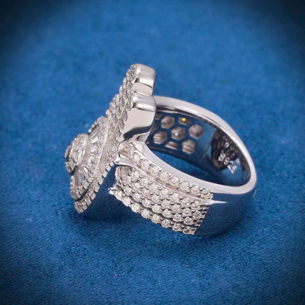 Moissanite Baguette Hamsa Hand Ring 14K White Gold、mySite、hinf8tx79