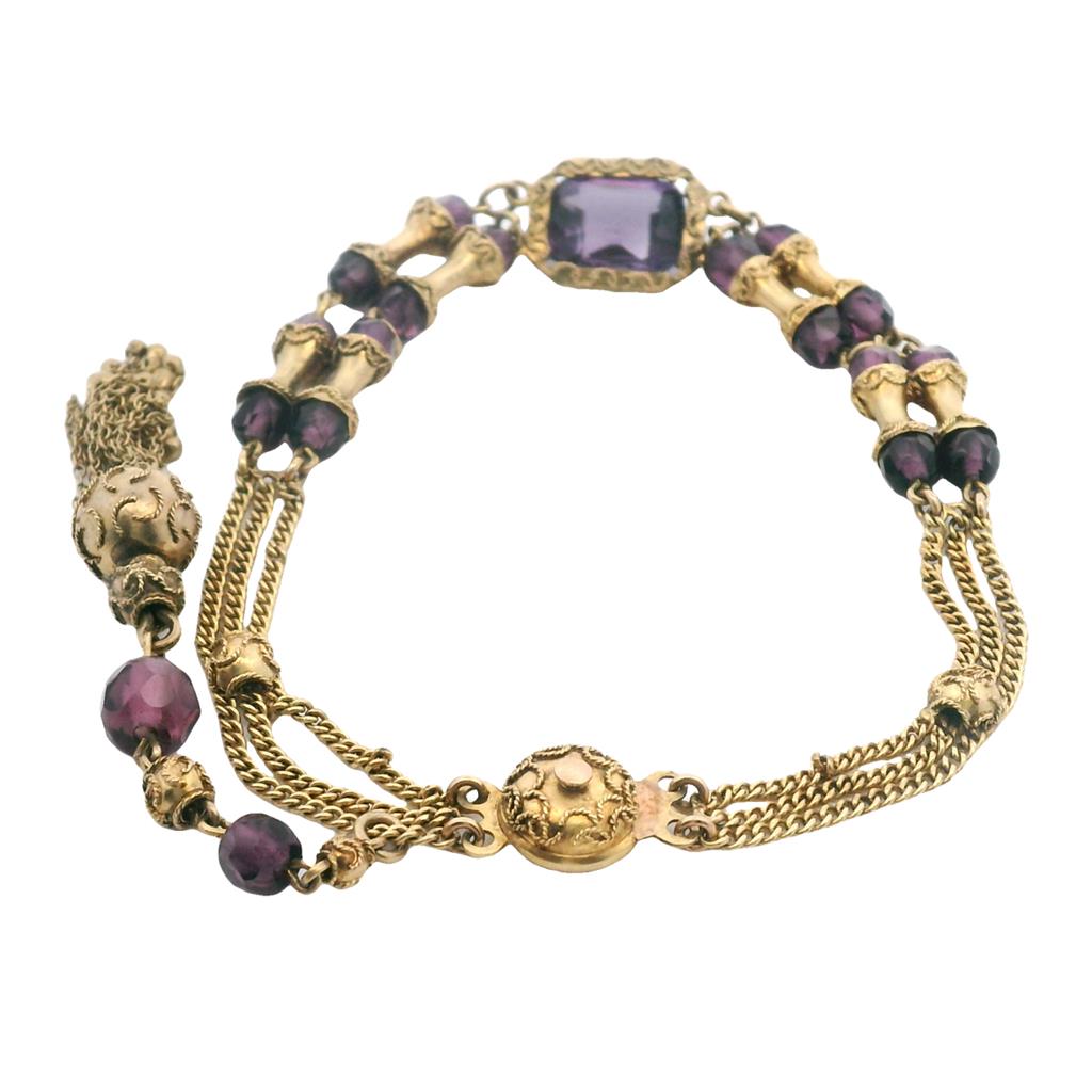  Estate 10K Yellow Gold Amethyst Victorian Antique Bracelet