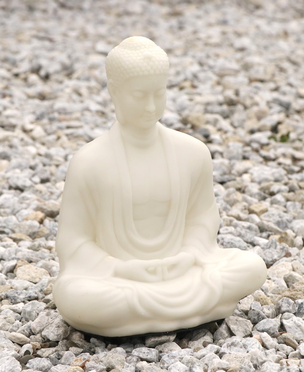 Sitting Garden Buddha Statue in Pearl White, 21 Inches Tall、mySite、topwebapps