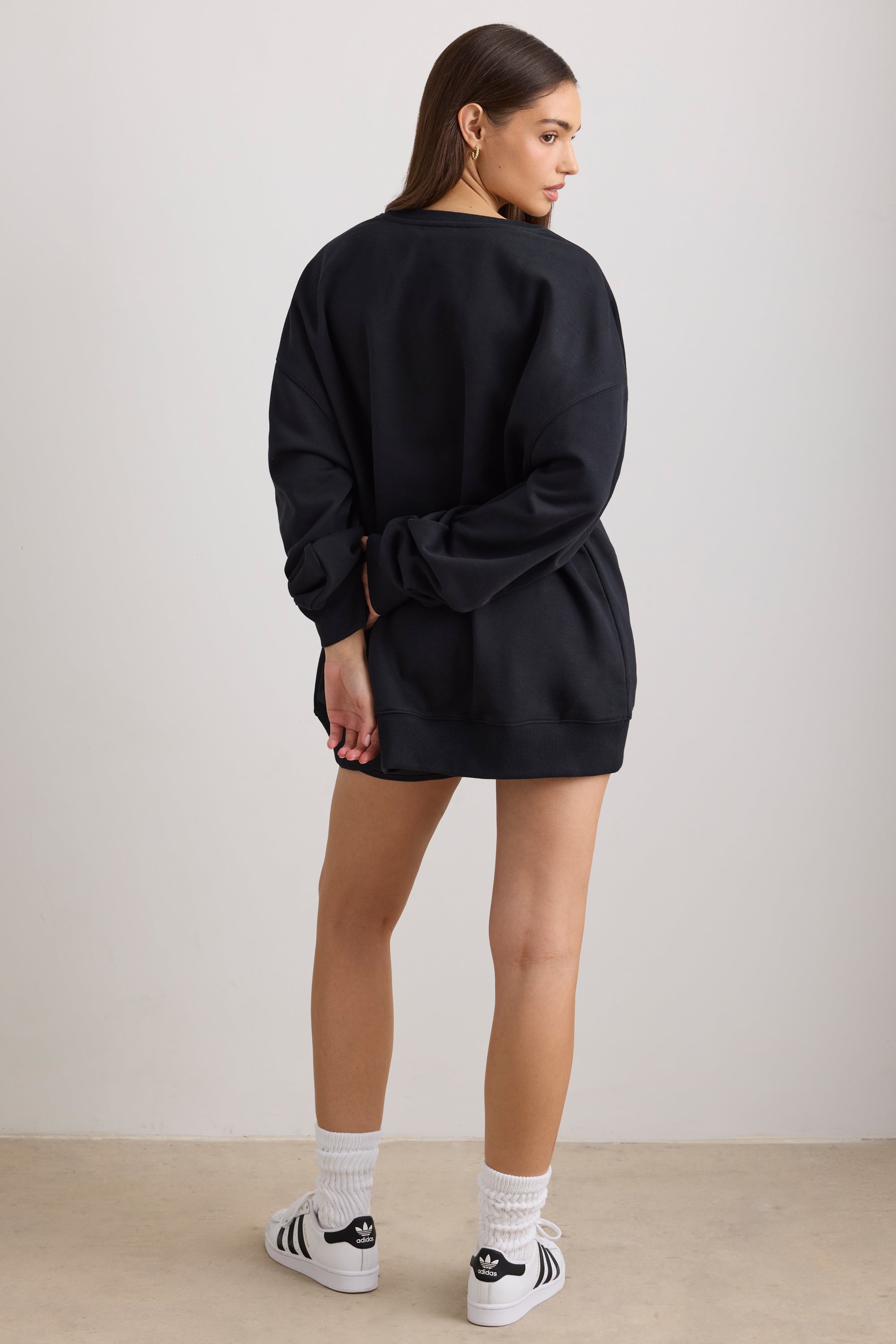 Oversized Crew Neck Sweatshirt in Black、mySite、solidvoid