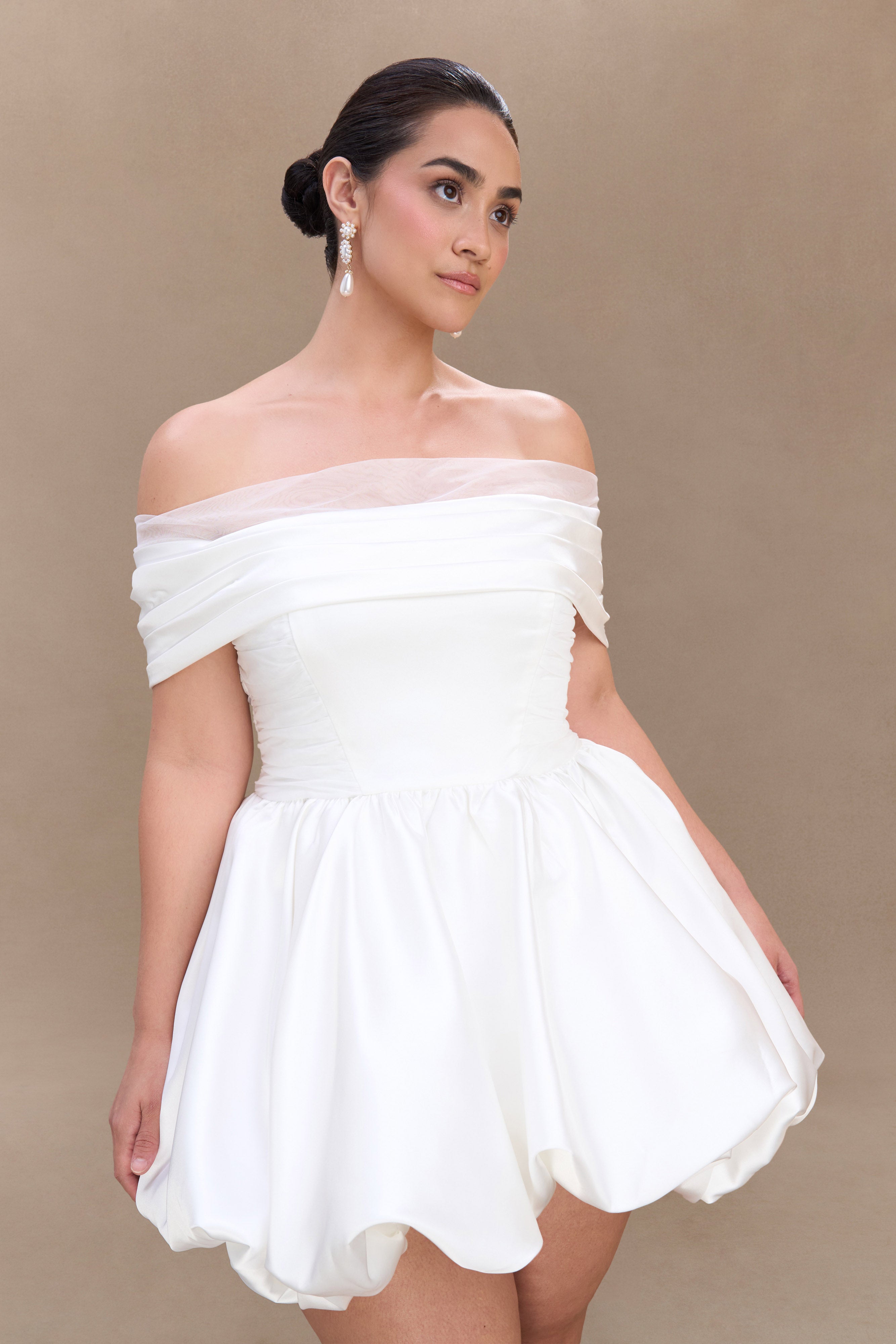 Lauretta Off Shoulder Mini Dress - White、mySite、solidvoid