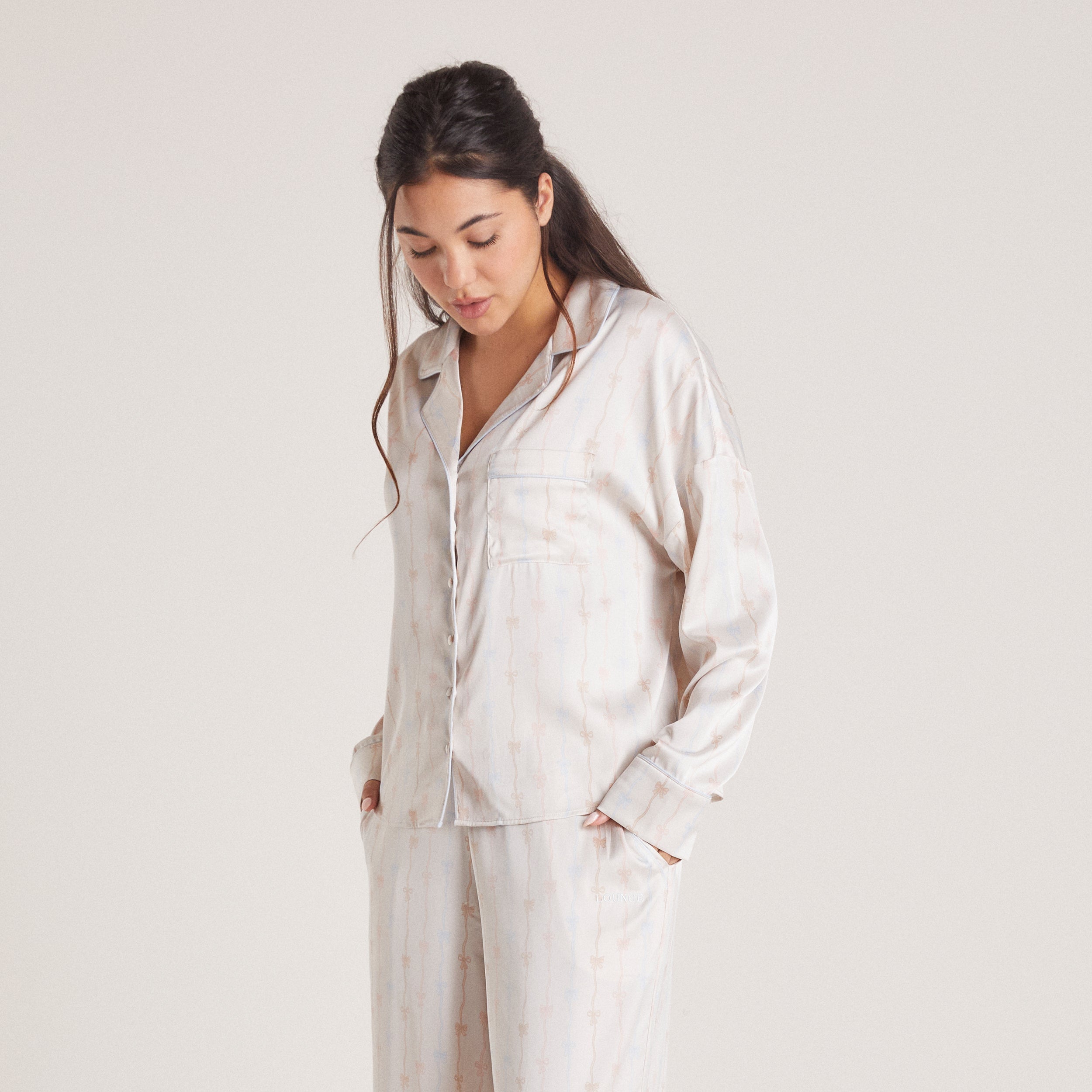 Bow Satin Pyjama Shirt - Pearl、mySite、bengalsvssteelers