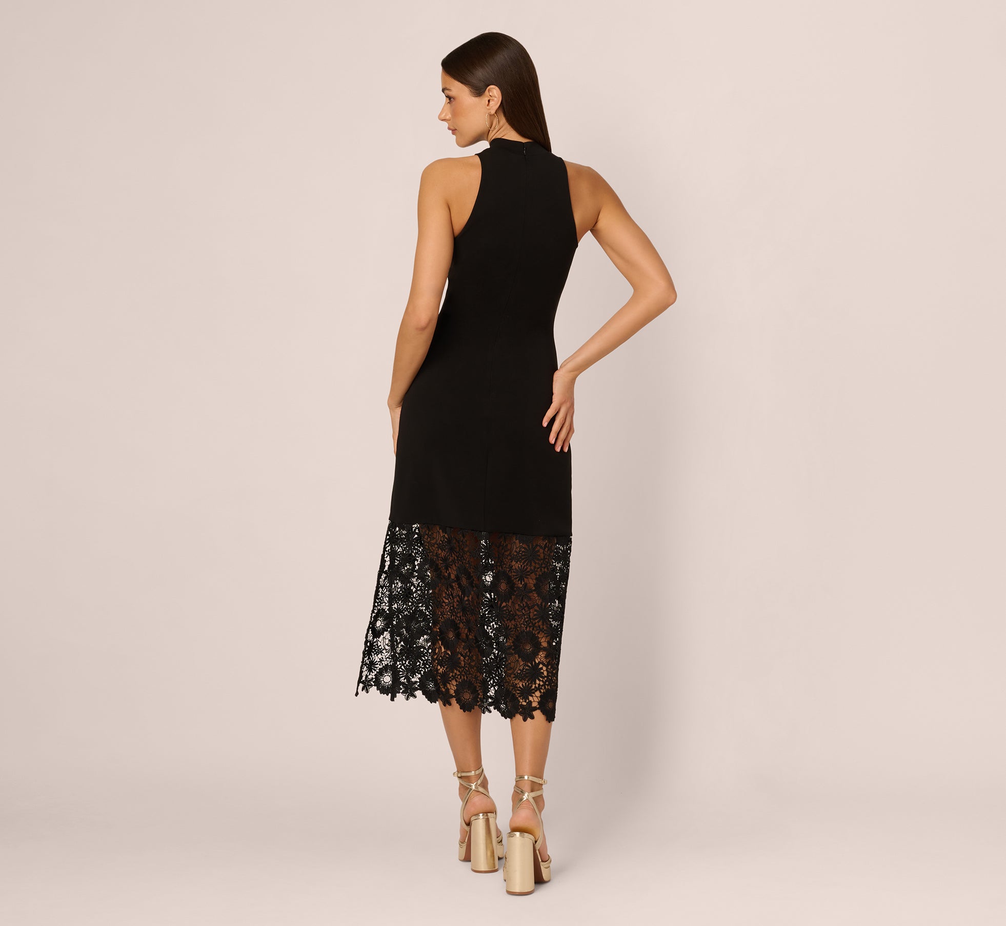 Sleeveless Lace Hem Midi Sheath Dress In Black、mySite、solidvoid
