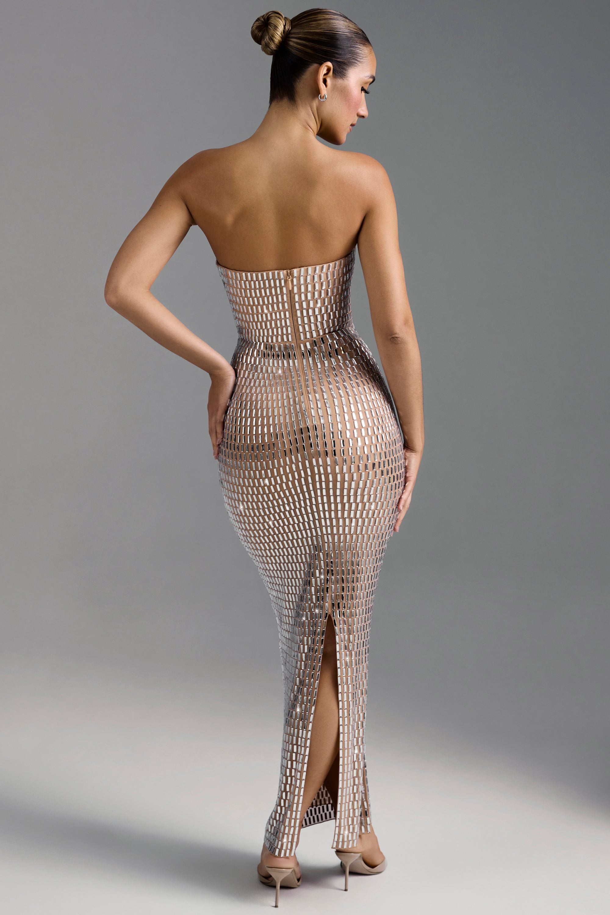 Embellished Bandeau Maxi Dress in Almond、mySite、solidvoid