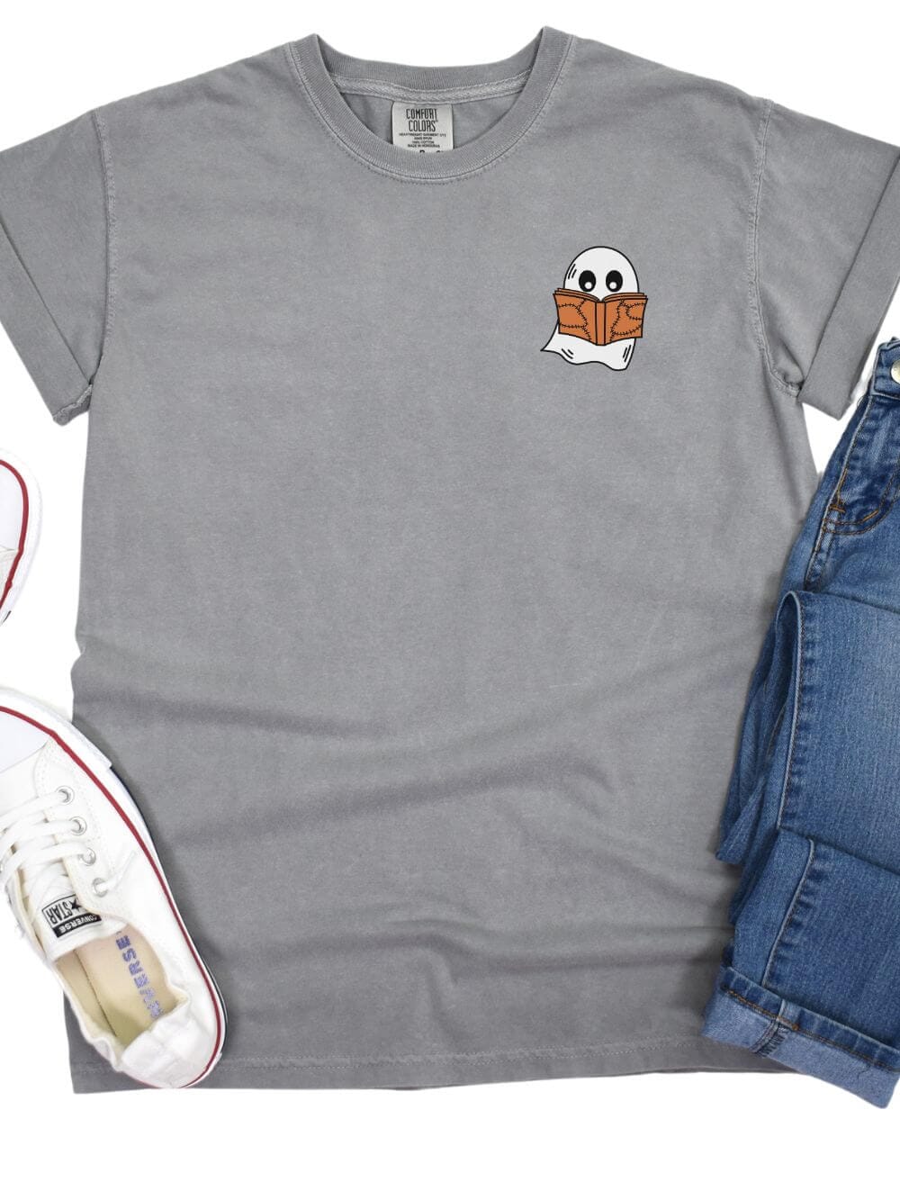 Book Ghost Comfort Colors Embroidered Unisex T-Shirt、mySite、camillekostekn