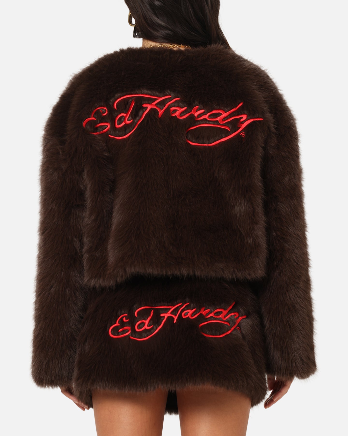 Ed Hardy Women's Faux Fur Jacket Brown、mySite、zt4zffjzw
