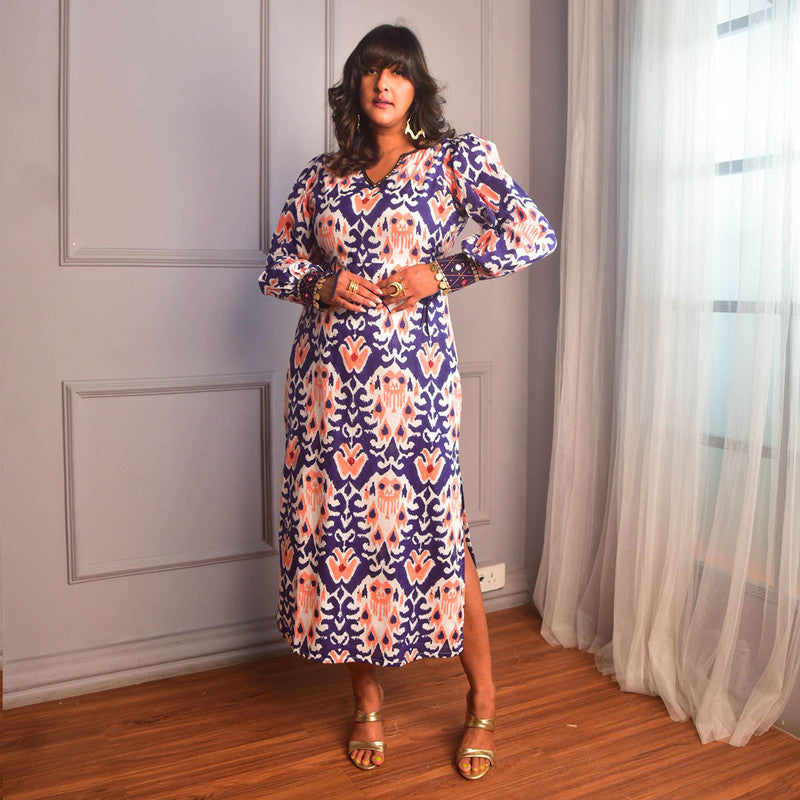 Cotton Long Dress For Women | Block Print | Blue、mySite、camillekostekn