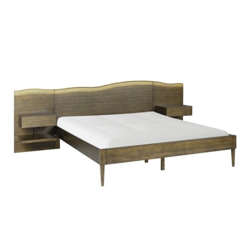 Platform Bed frame with Live-Edge Headboard and Built-in Nightstands/Drawers、、eastwooduniform