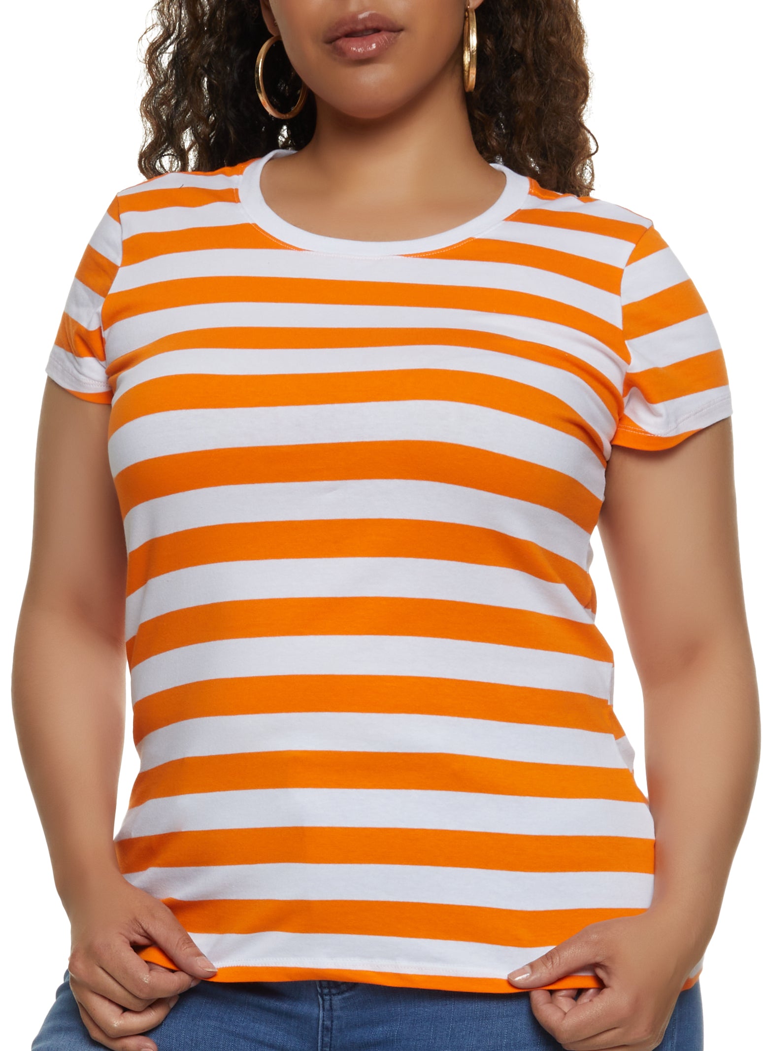 Plus Size Striped Crew Neck Tee、mySite、camillekostekn