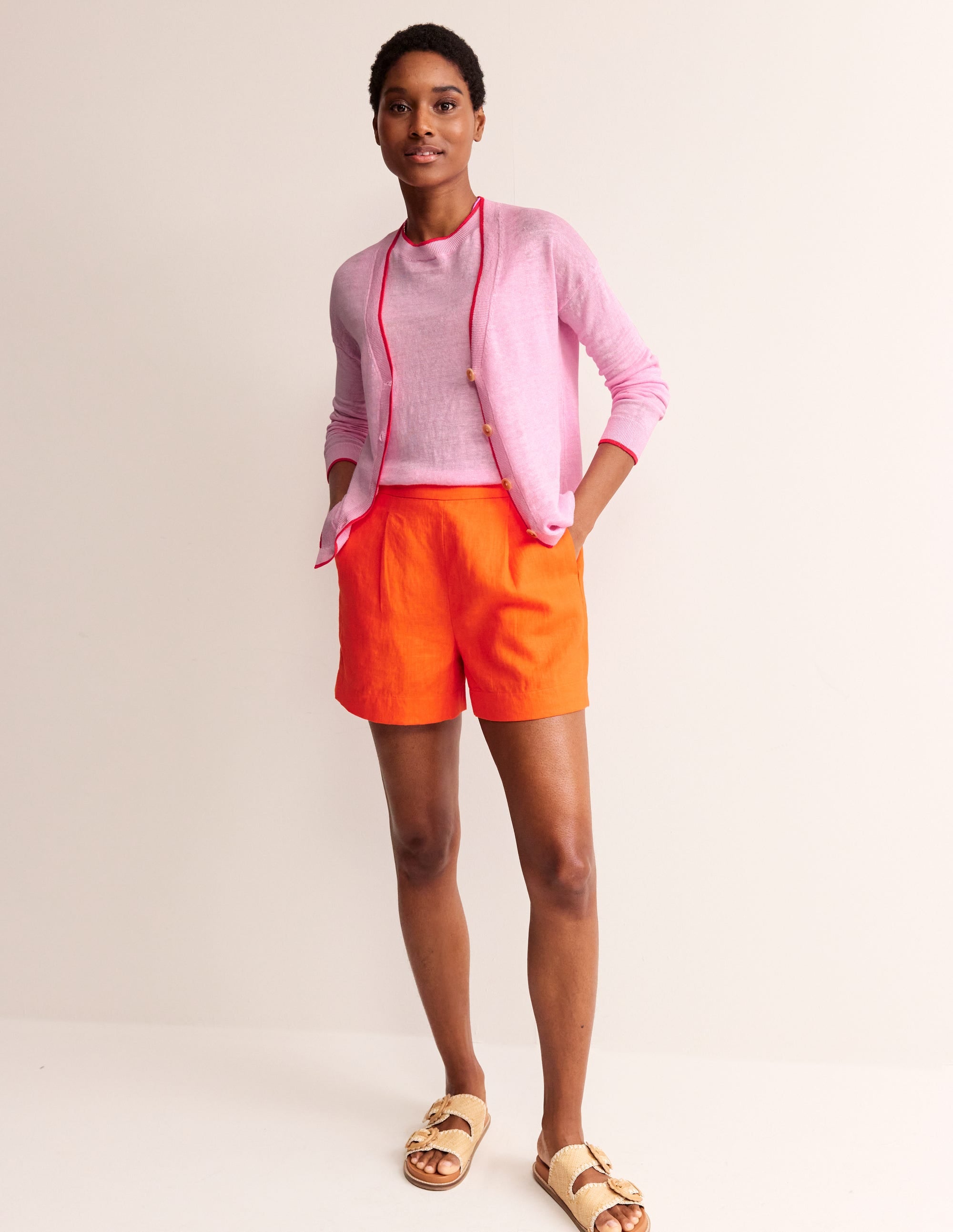  Maggie V-Neck Linen Cardigan-Sweet Lilac Pink、mySite、ashleygrahame