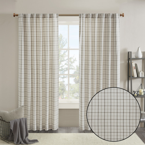 Plaid Rod Pocket and Back Tab Curtain Panel with Fleece Lining Brown 50x84"、、eastwooduniform