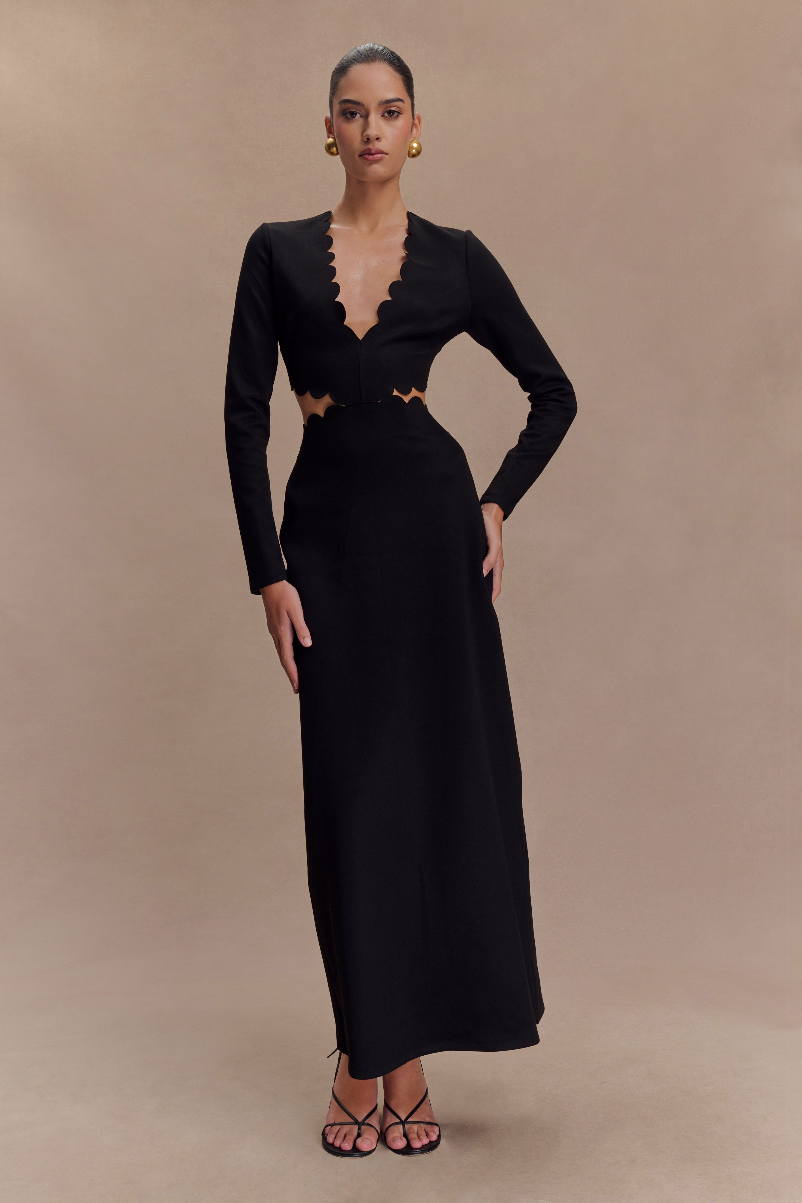 Cynthia Scalloped Halter Maxi Dress - Black、mySite、solidvoid