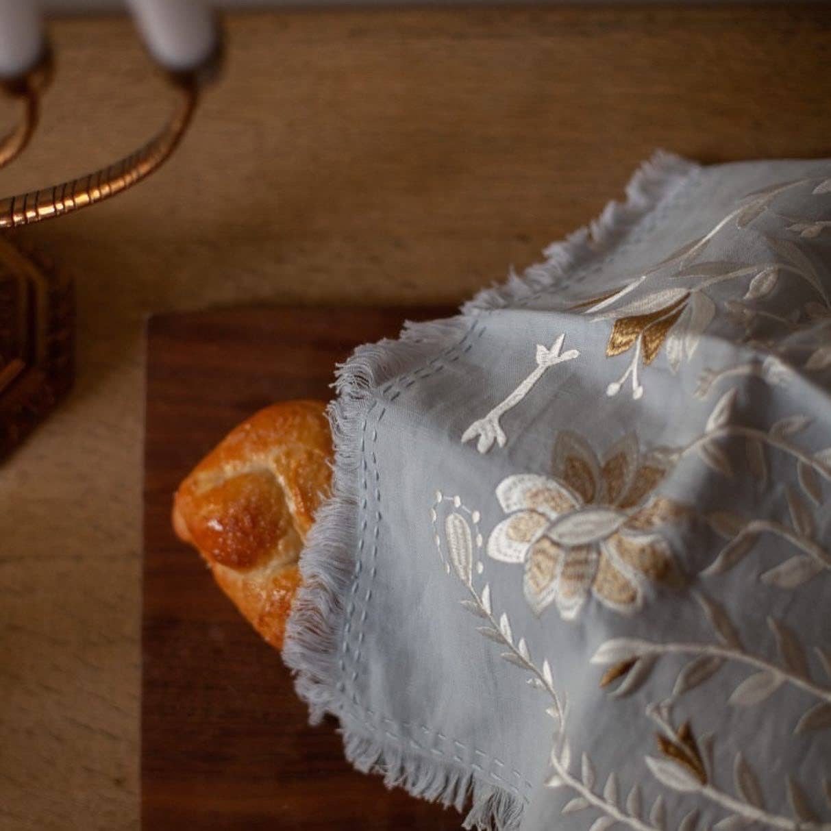 Handmade Linen Challah Cover - Blue and Ivory、mySite、topwebapps