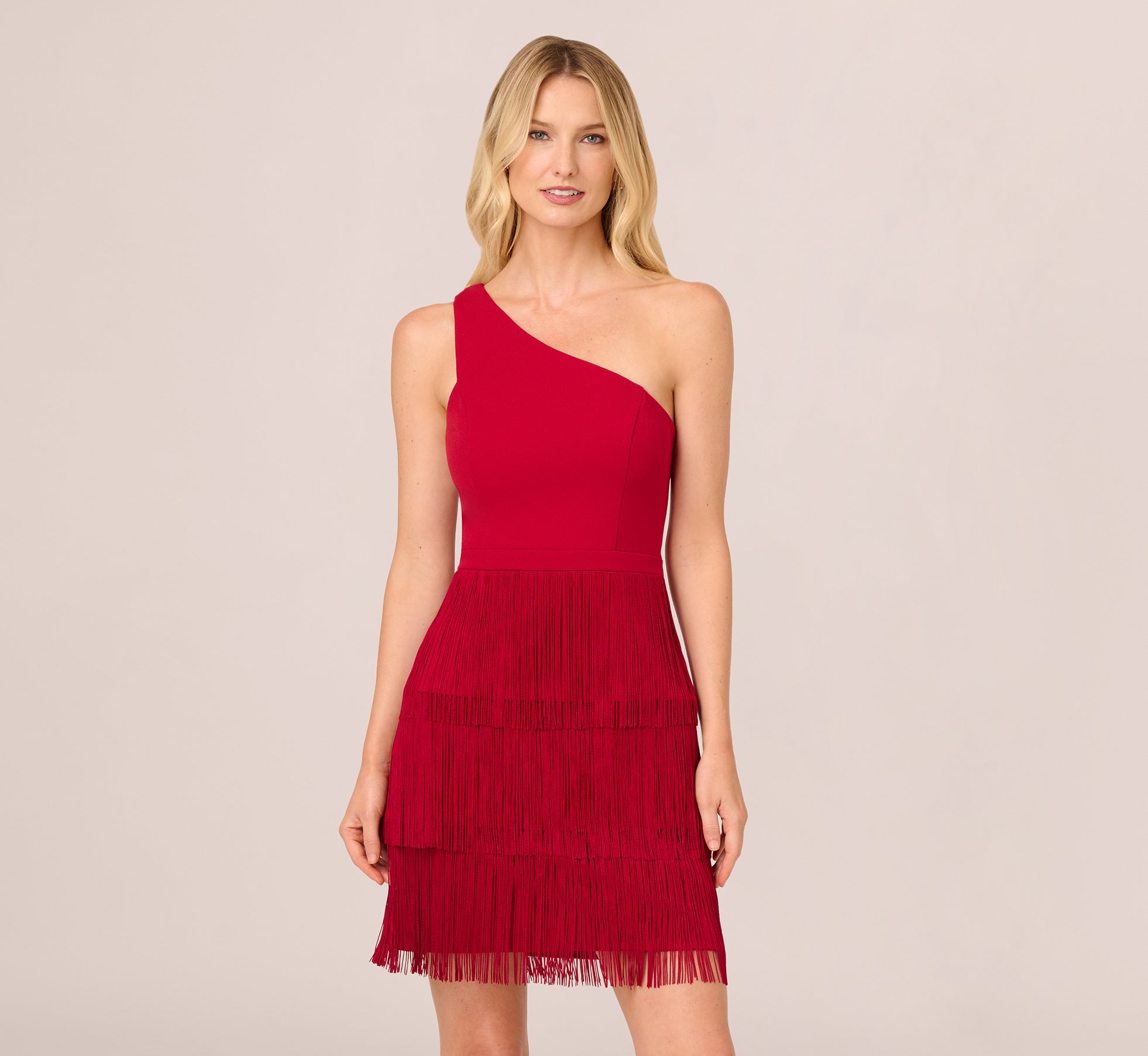 One Shoulder Fringe Mini Dress In Matador Red、mySite、solidvoid
