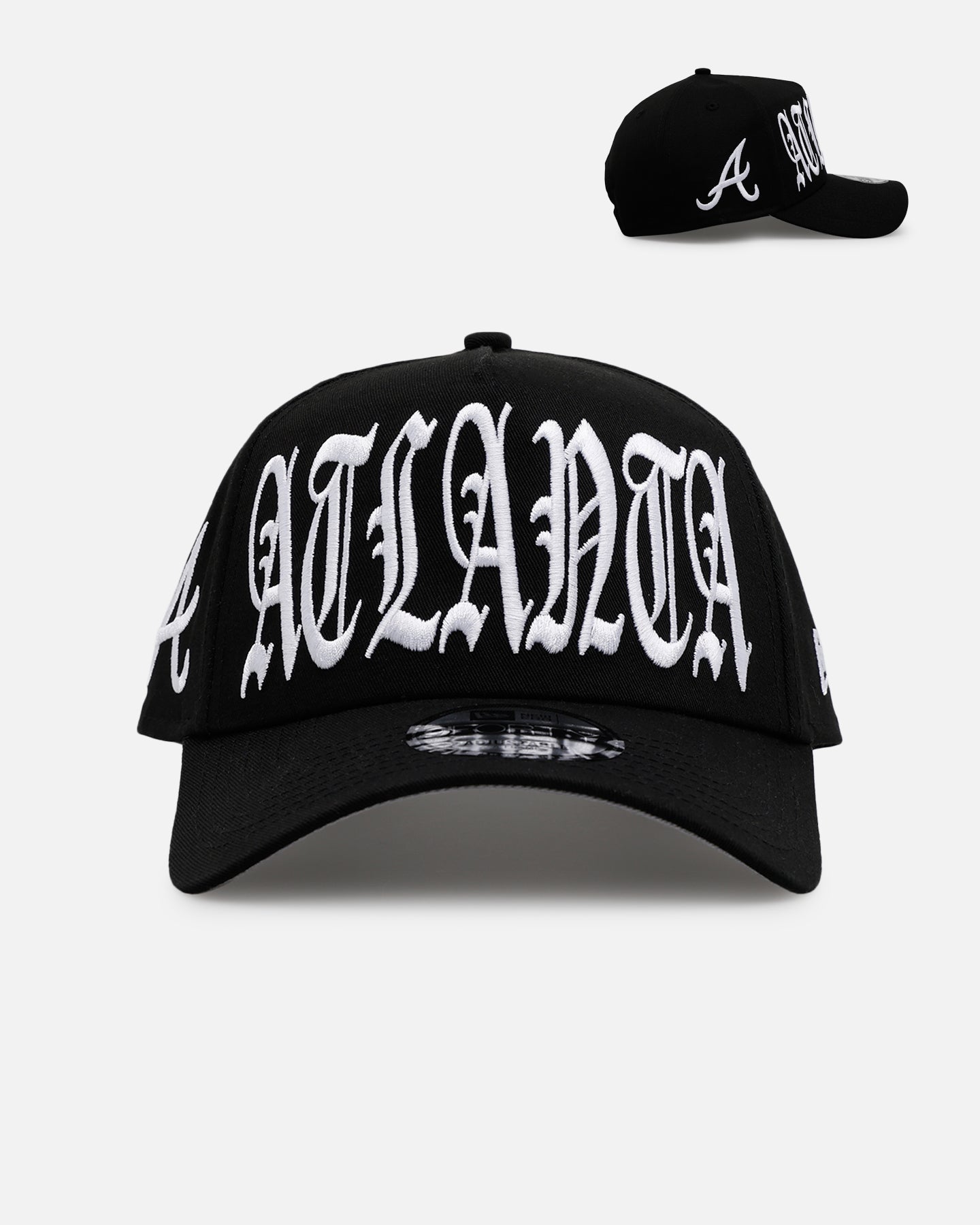 New Era Atlanta Braves 'Oversized Gothic Script Crown' 9FORTY A-Frame Snapback Black/White、mySite、zt4zffjzw