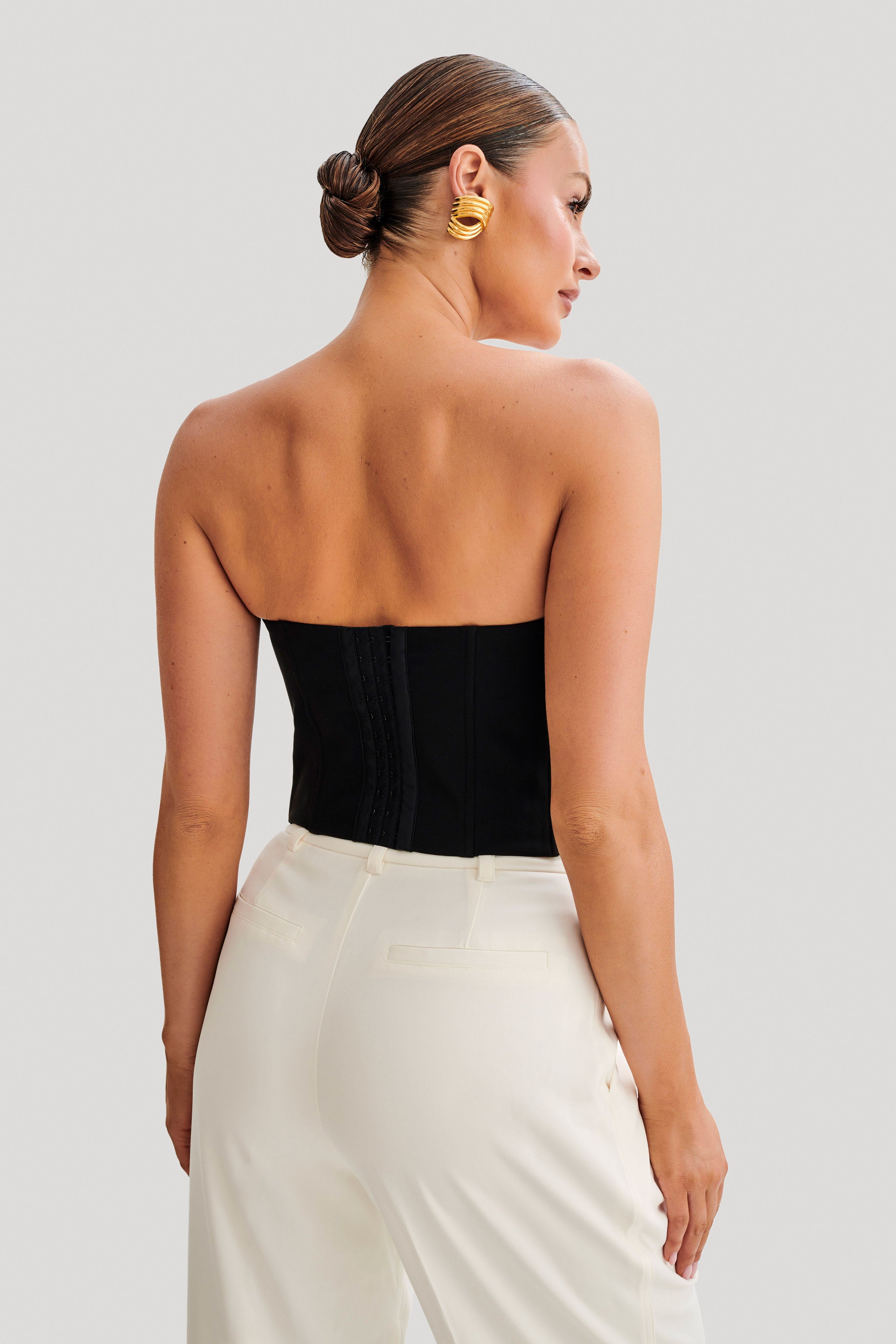 Oceane Contrast Suiting Strapless Corset - Black、mySite、solidvoid