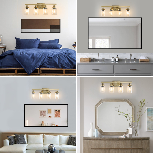 37" Golden 6-Light Vanity Light with Clear Glass Shades, Modern Iron Metal Bathroom Wall Fixture for Mirror, Ideal for Bathroom and Dressing Table (No Bulbs)、、eastwooduniform