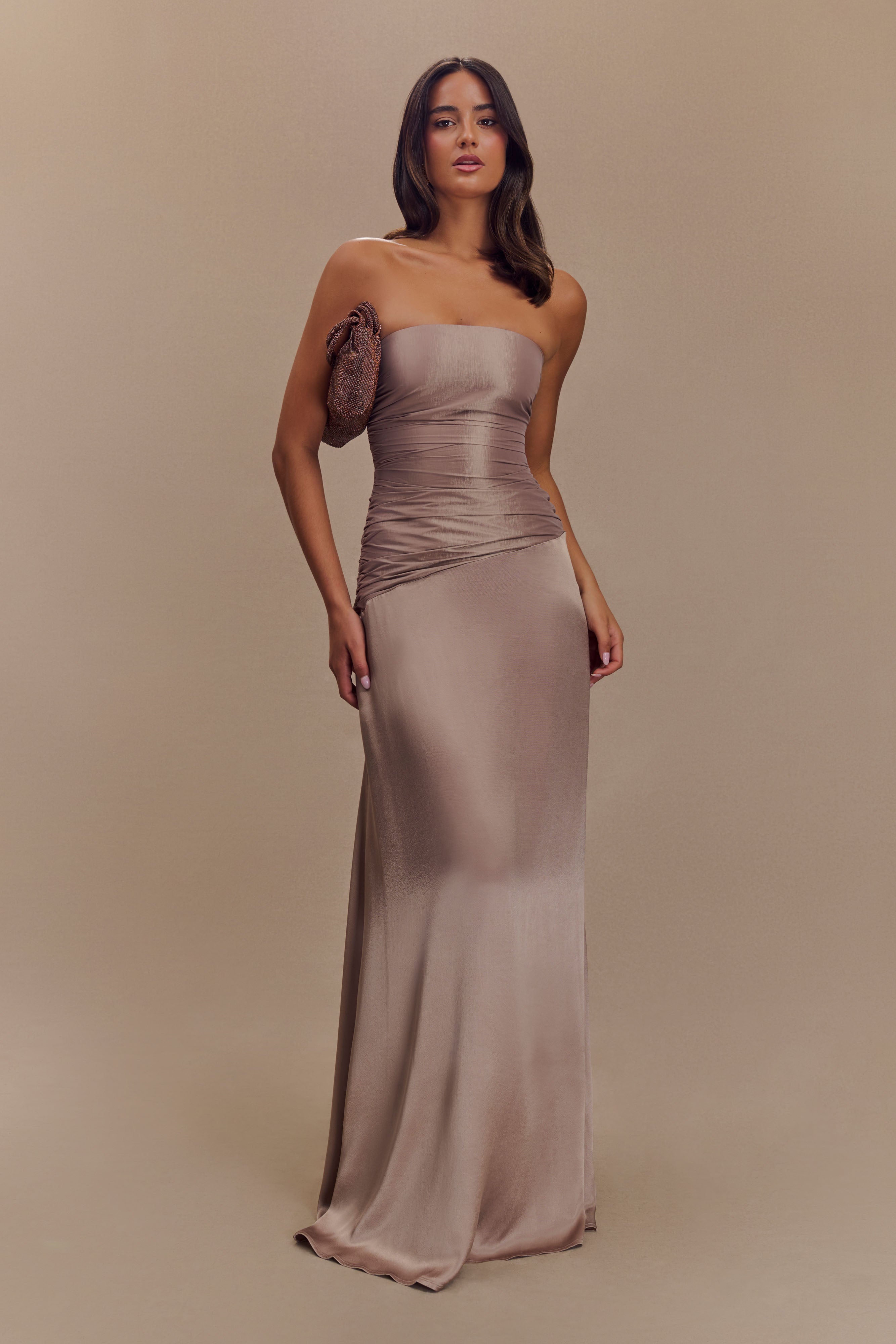 Serena Strapless Taffeta Maxi Dress - Bronze Taupe、mySite、solidvoid
