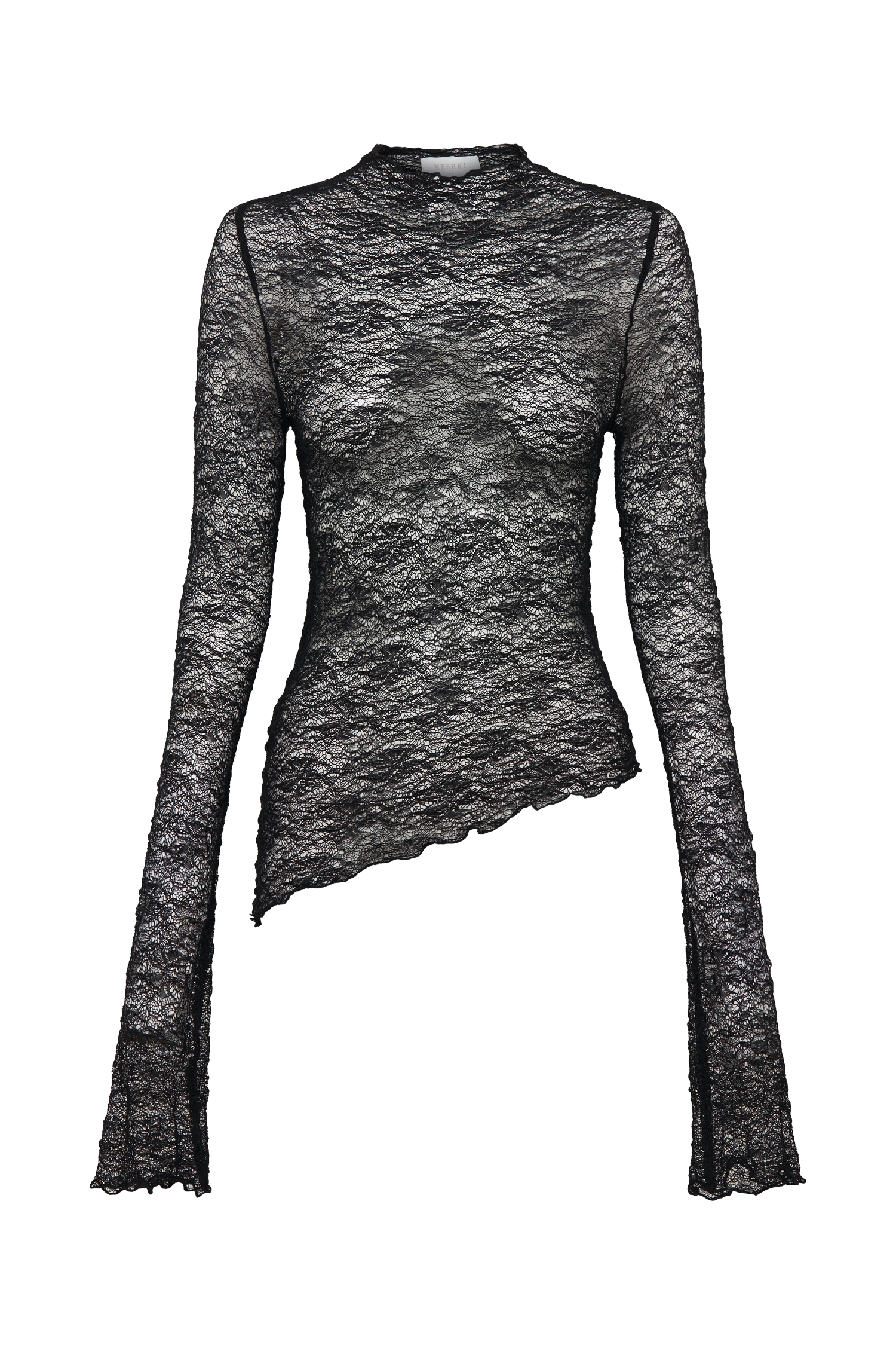 Riley Sheer Lace Long Sleeve Top - Black、mySite、solidvoid