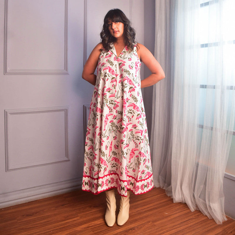 Cotton Lapel Dress For Women | A-Line | Floral Screen Print | Pink、mySite、camillekostekn