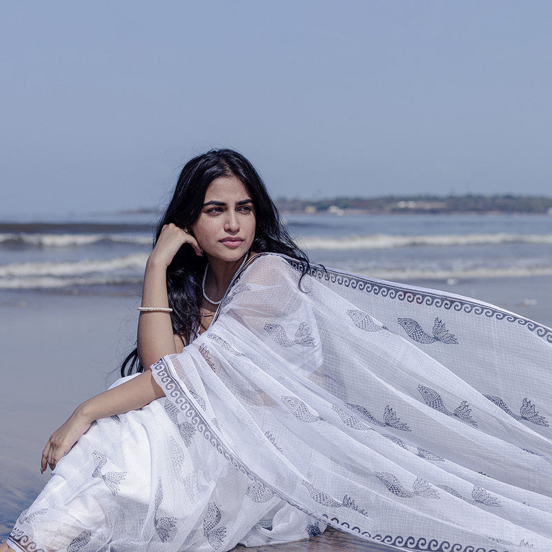Kota Handblock Printed Saree | Black & White、mySite、camillekostekn