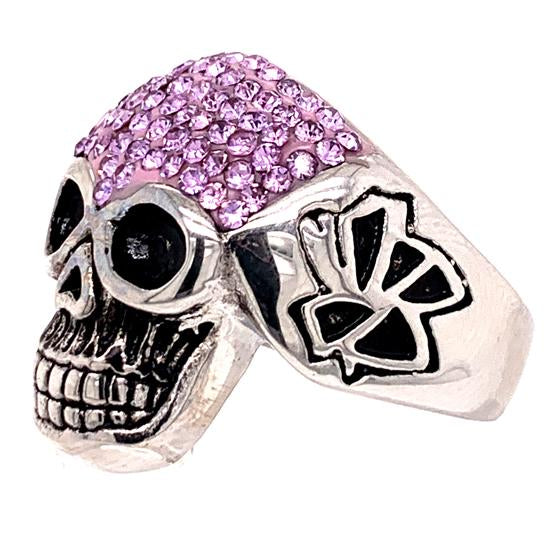 Skull With Tiny Lilac Purple Accent CZ Stones Stainless Steel Ring / SCR3106、mySite、dreamappss