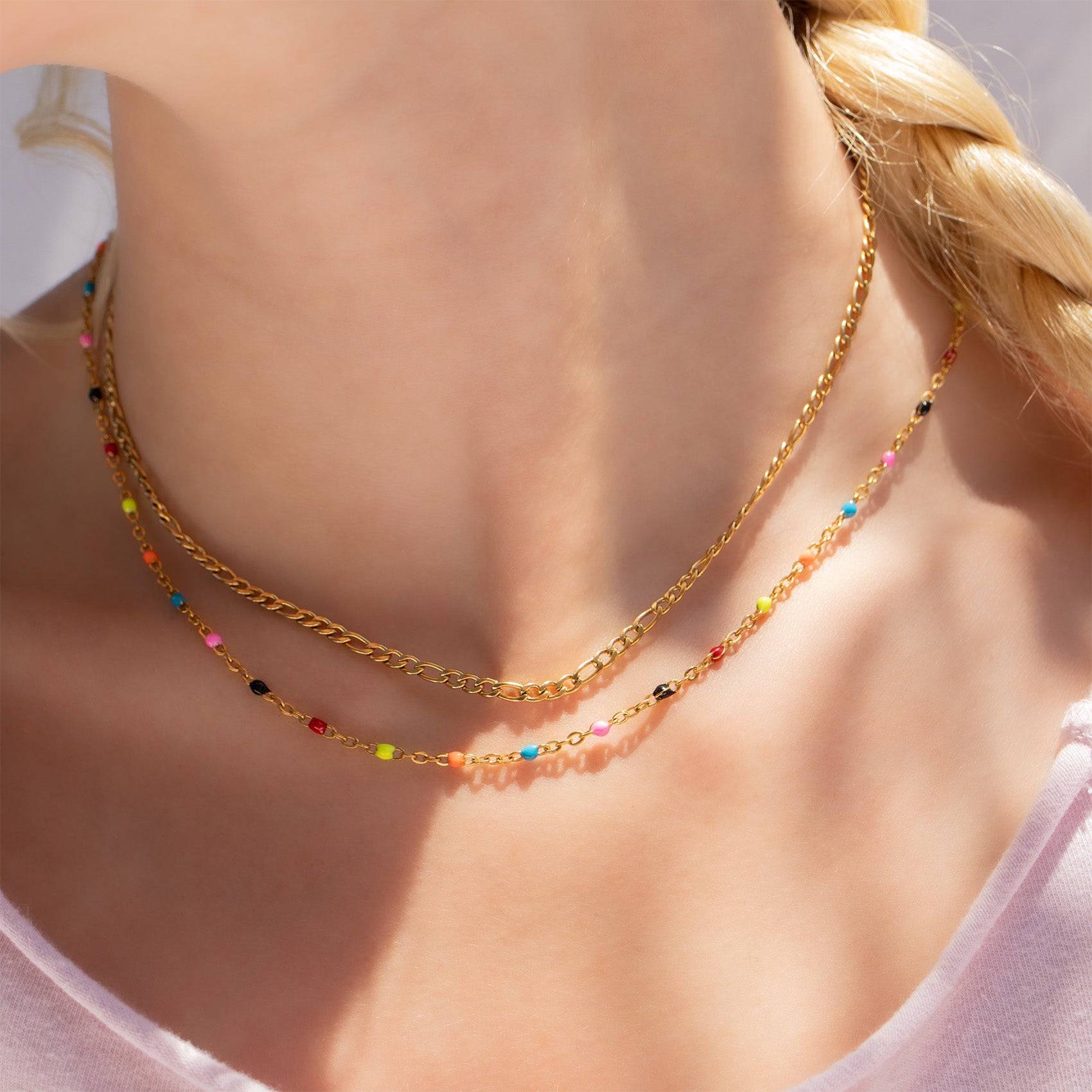 18K Gold PVD Stainless Steel Multi Confetti Chain Necklace / CHN0093、mySite、dreamappss