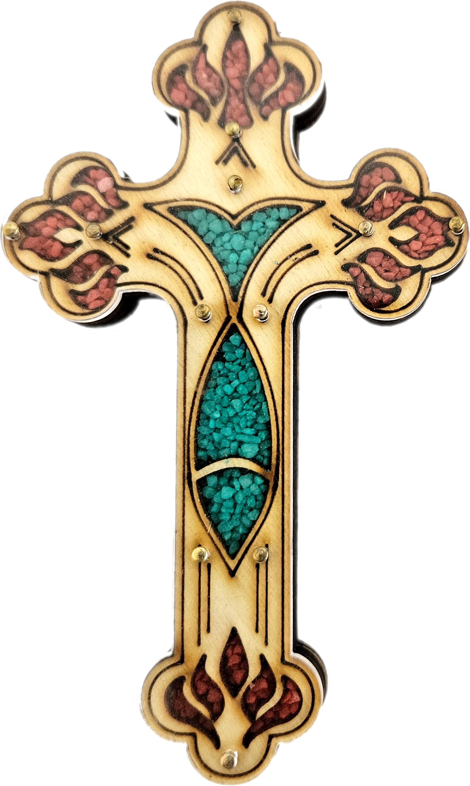 Jesus Savior Cross Filled with firy Reddish Carnelian semi Precious Stones from The Holy Land、mySite、topwebapps