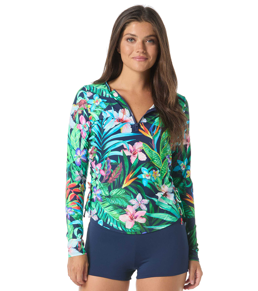 Beach House Women's Tropic Paradise Advance Long Sleeve Side Shirring Rash Guard、mySite、noshort
