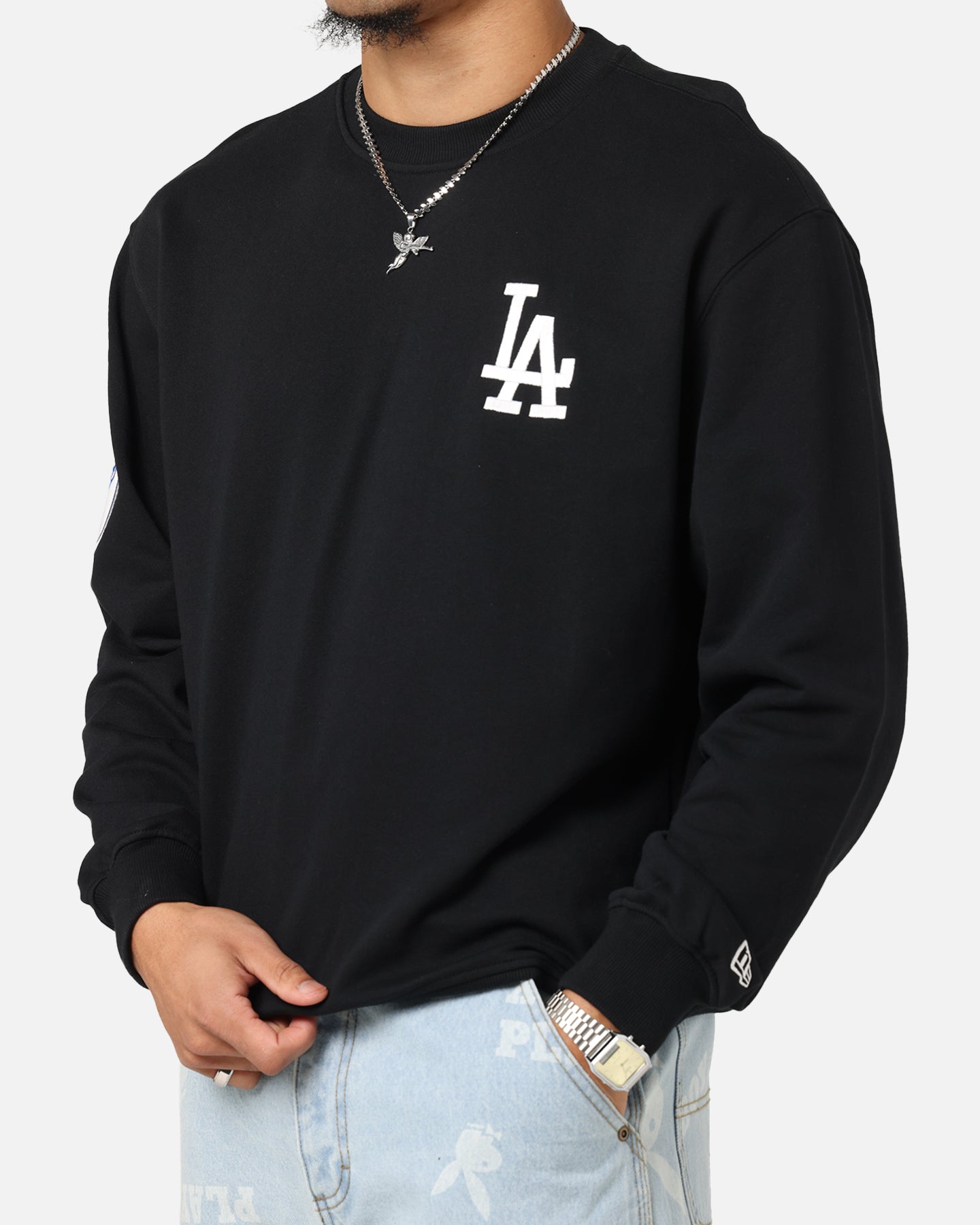 New Era Los Angeles Dodgers MLB Team Logo Crewneck Black、mySite、zt4zffjzw