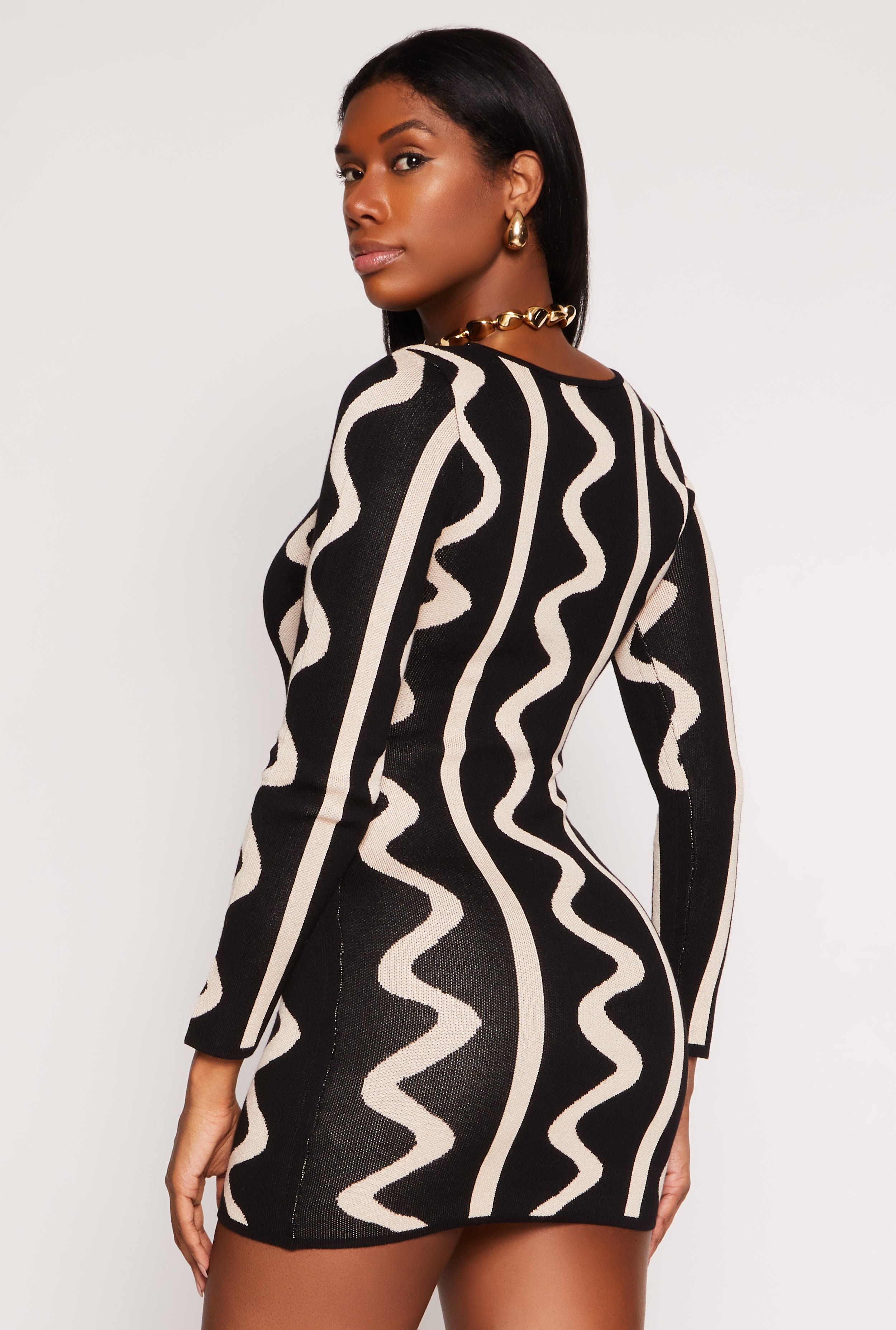 Printed Square Neck Mini Sweater Dress、mySite、camillekostekn