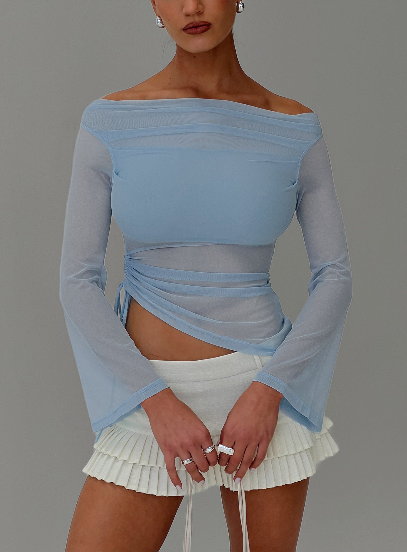 Telescopic Off Shoulder Top Blue、mySite、solidvoid