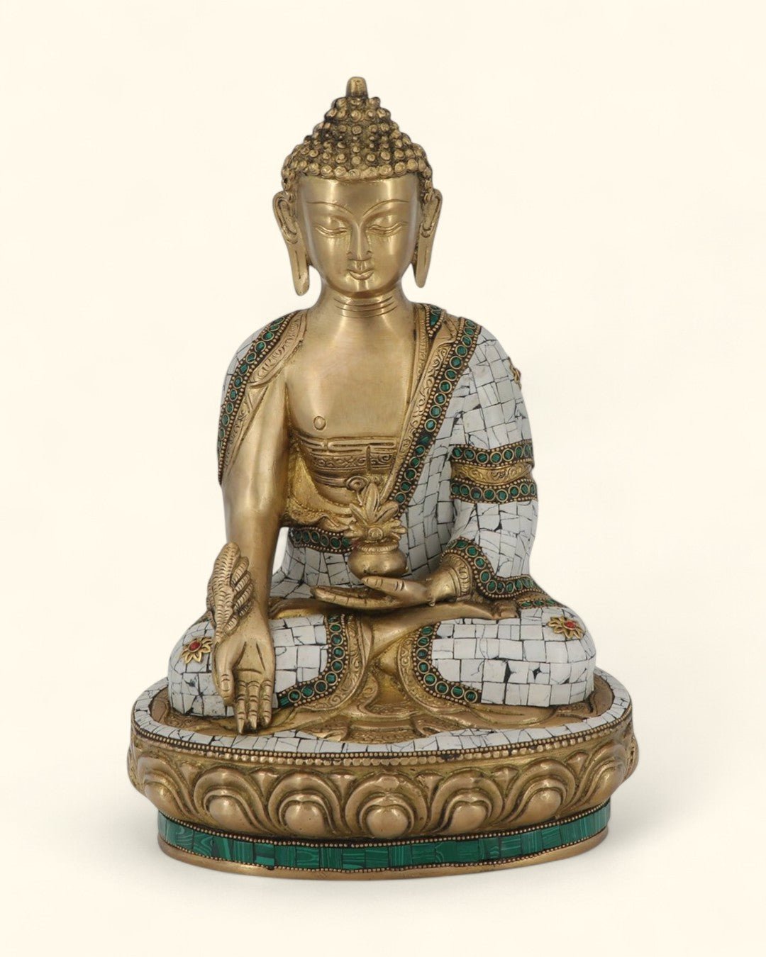 Brass Healing Medicine Buddha Statue With White & Green Mosaic、mySite、topwebapps