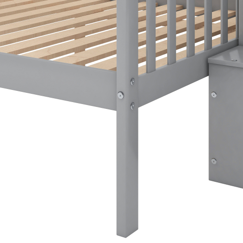 Twin over Full Stairway Bunk Bed with Storage, Gray、、casual