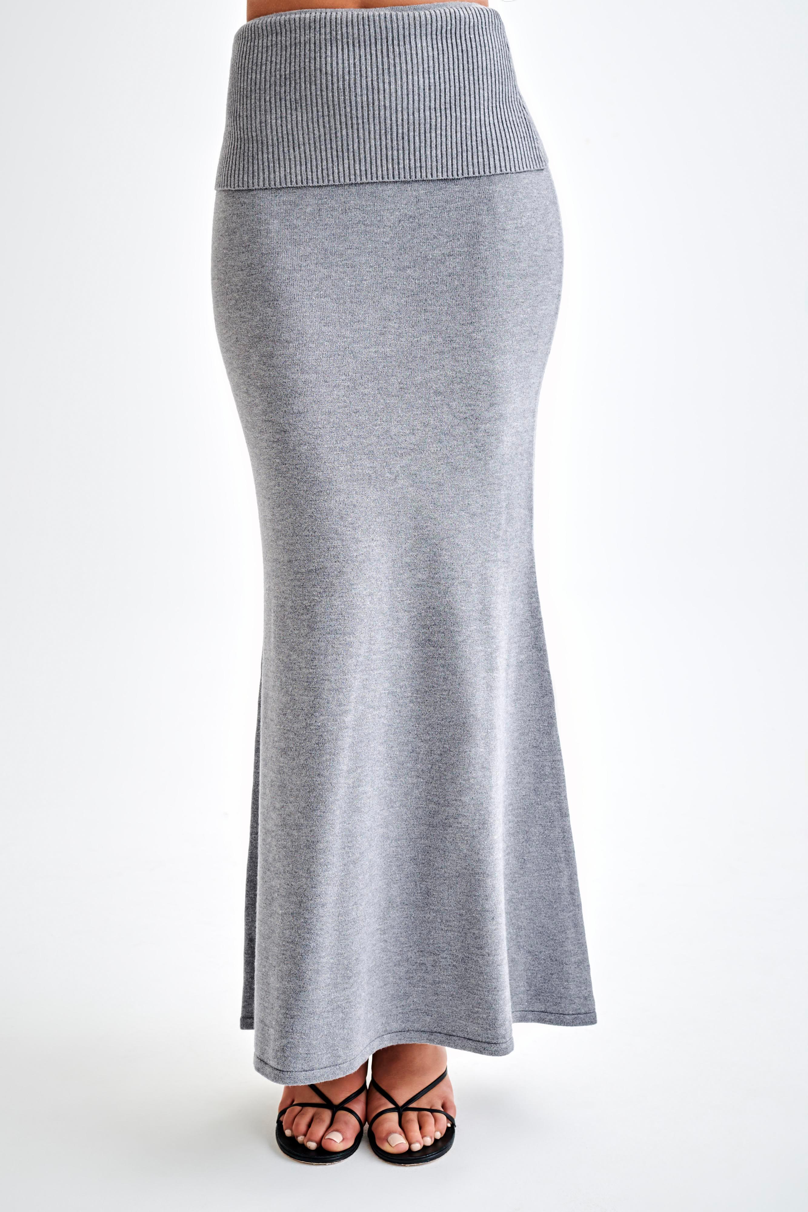 Karlie Knit Maxi Skirt With Ribbed Waist - Charcoal Marle、mySite、solidvoid
