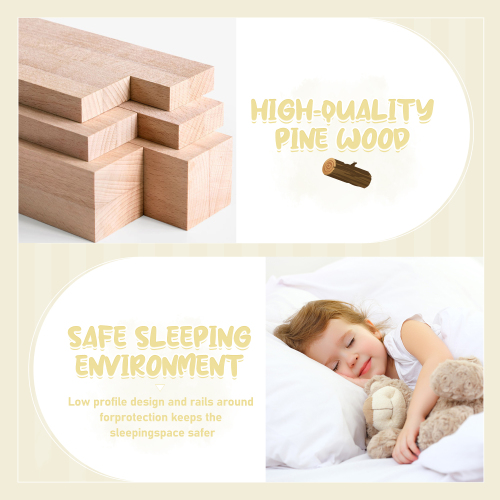 Twin Size Bed Floor Bed with Safety Guardrails and Door for Kids, Natural(Old SKU: W158090686)、、casual