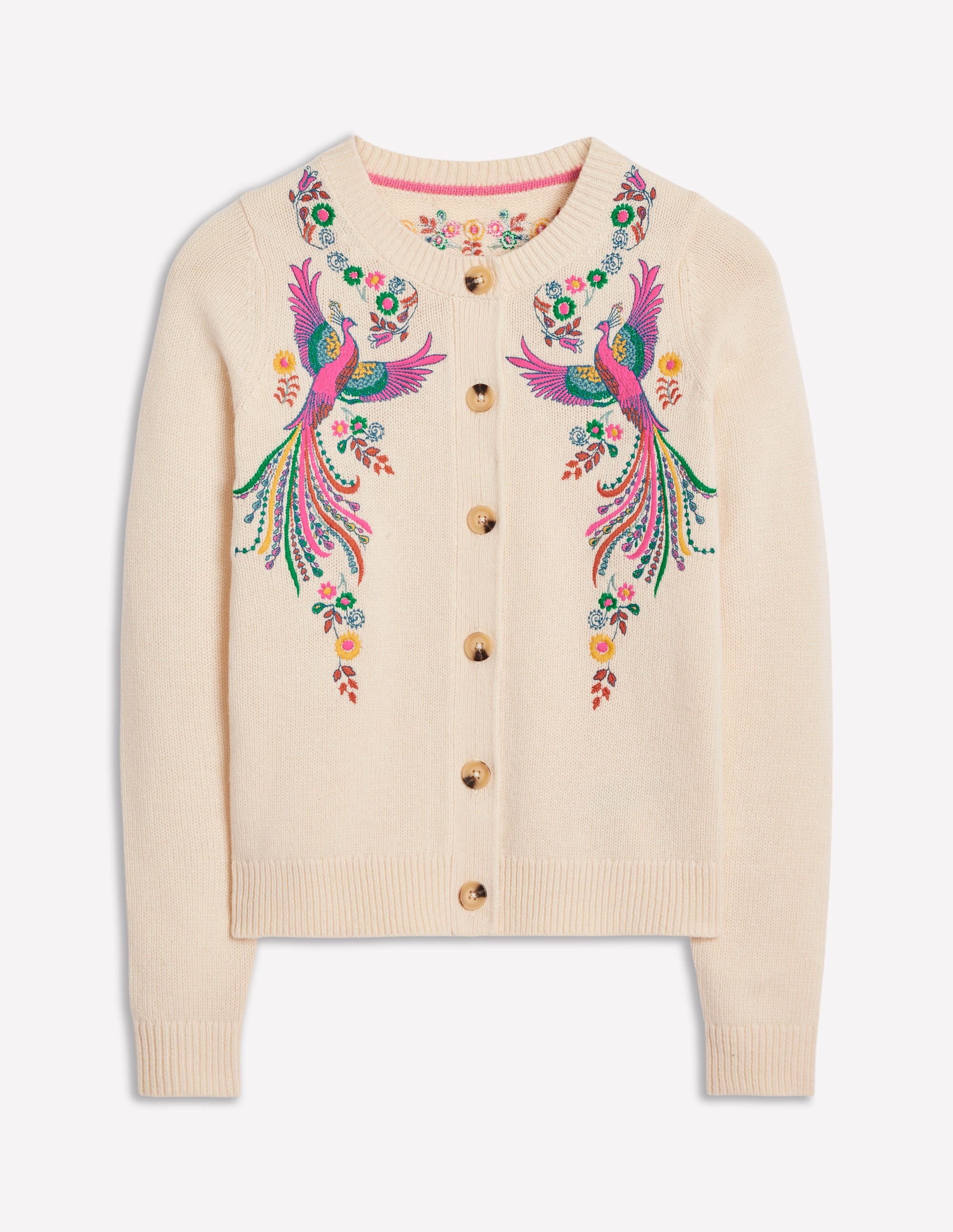  Embroidered Crew Neck Cardigan-Warm Ivory, Peacock、mySite、ashleygrahame