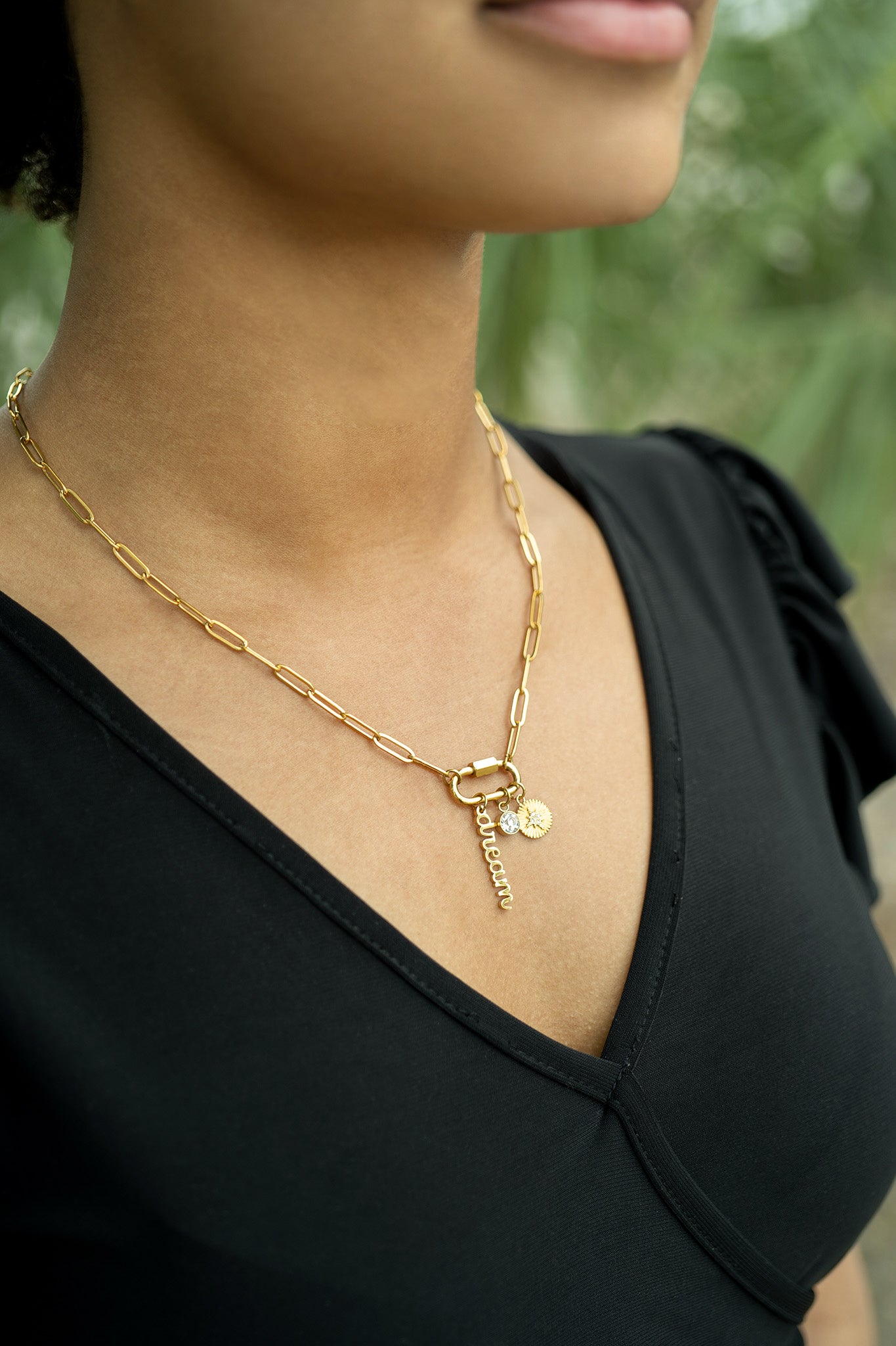 18K Gold PVD Stainless Steel Carabiner Dream Charm Paperclip Necklace / CHN0048、mySite、dreamappss