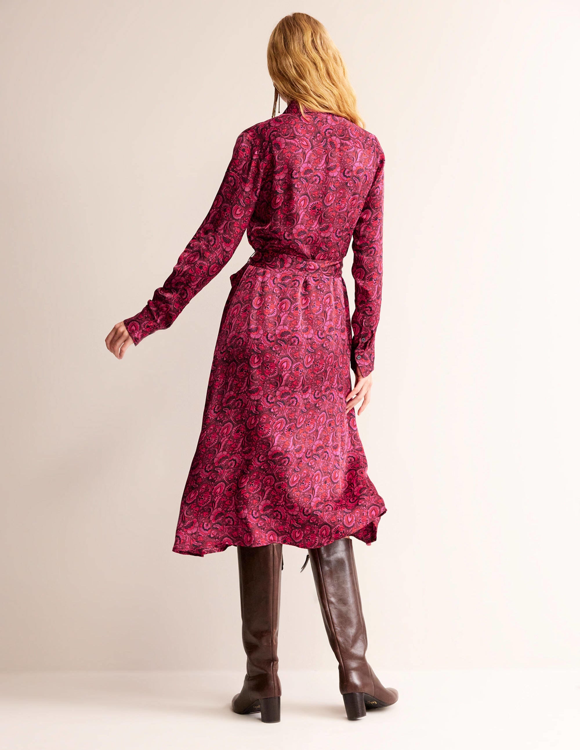  Kate Satin Shirt Dress-Burgundy Red, Florist、mySite、ashleygrahame
